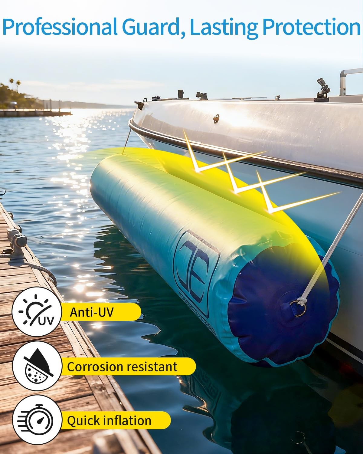 OCEANBROAD Inflatable Boat Fenders 10ft x 18″ Bumpers for Pontoon Blue