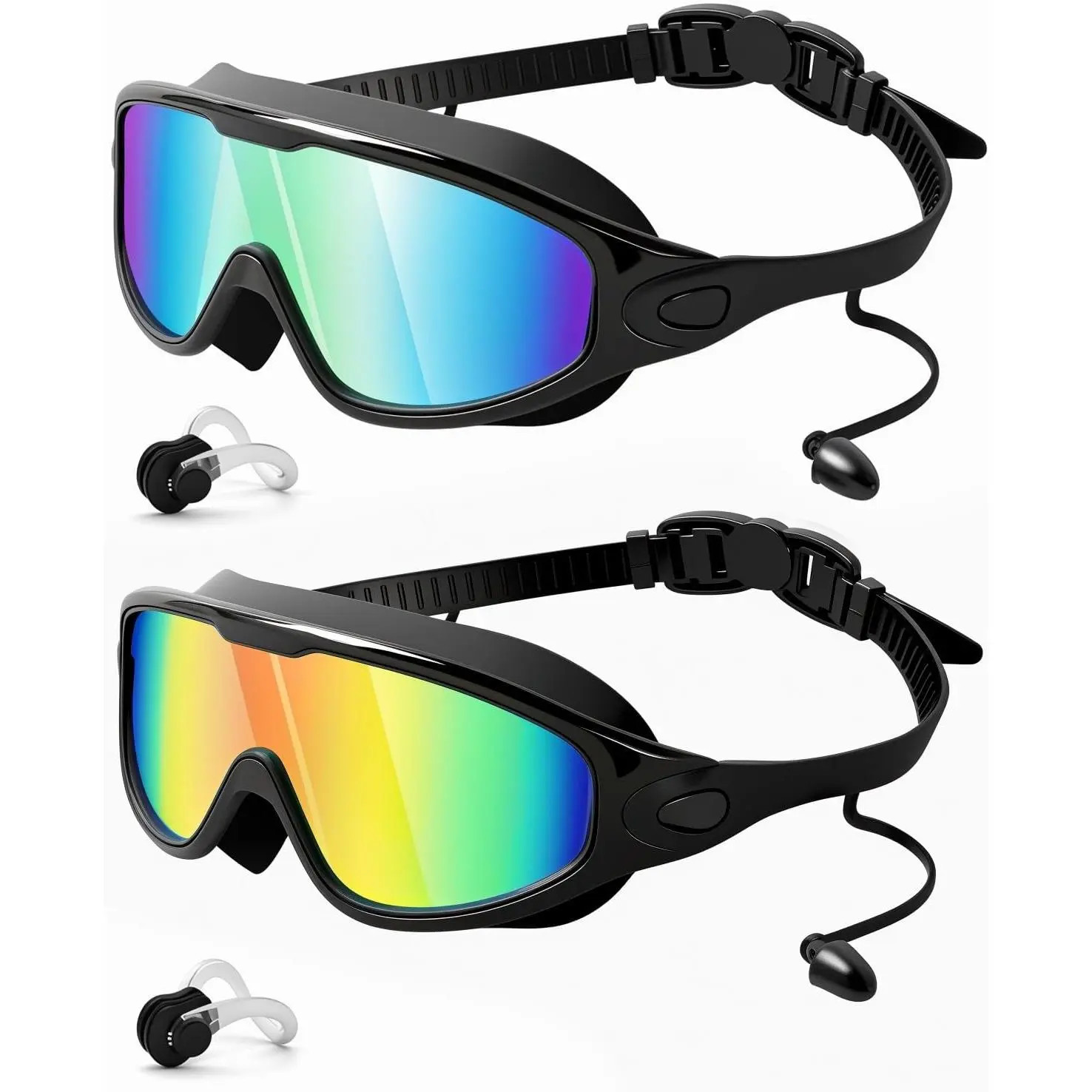 2 Pack Anti Fog Leak Proof Swim Goggles for Adults with Ear Plugs