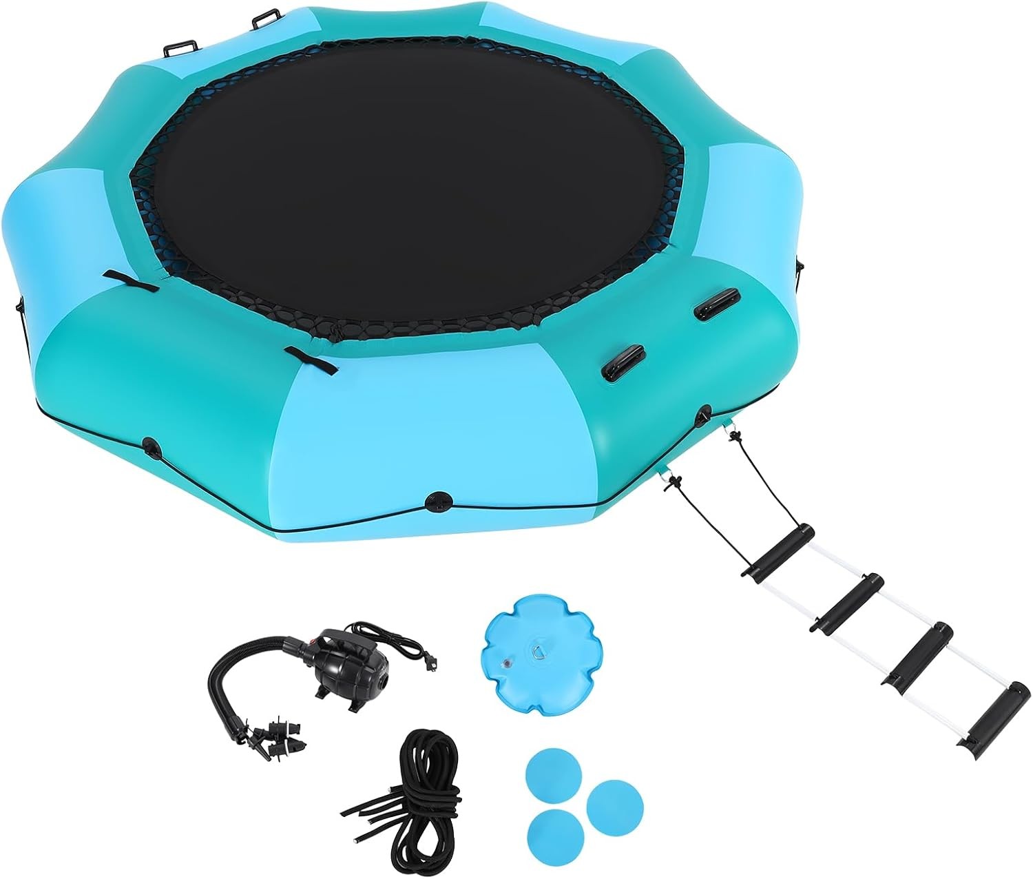 15FT Inflatable Water Trampoline Floating Water Bouncer w/Pump Ladder 408lbs