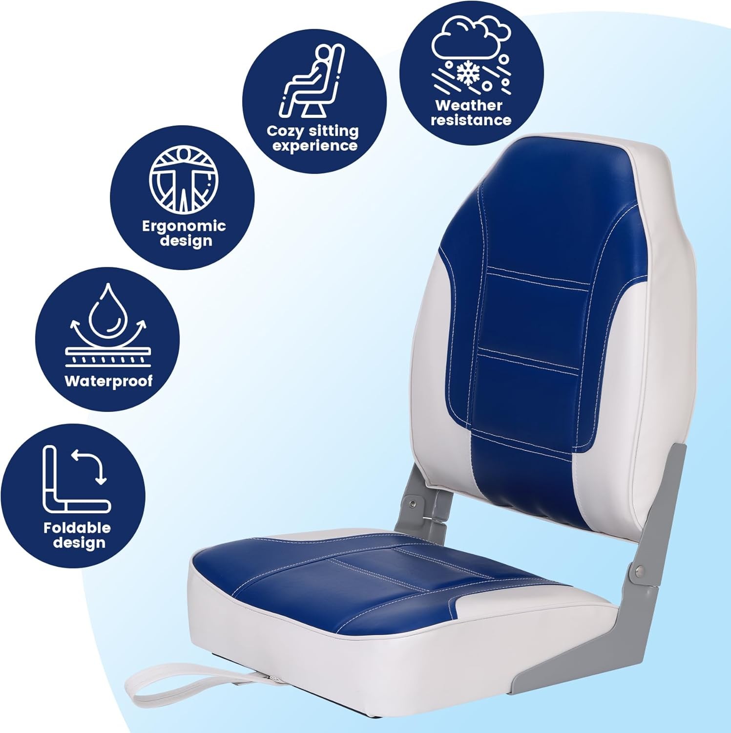 2 Pack Waterproof Folding Boat Seats, High-Back Ergonomic Captain Chairs with Th