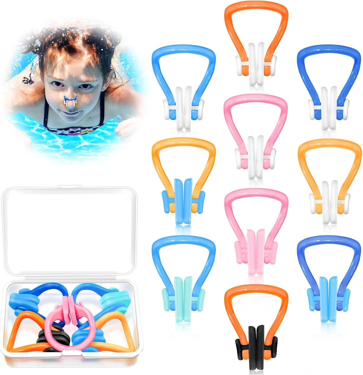 Swimming Nose Clip – 𝟭𝟬 𝗣𝗮𝗰𝗸𝘀 Nose Plugs for Kids(Age 7+), Swim Nose Clip