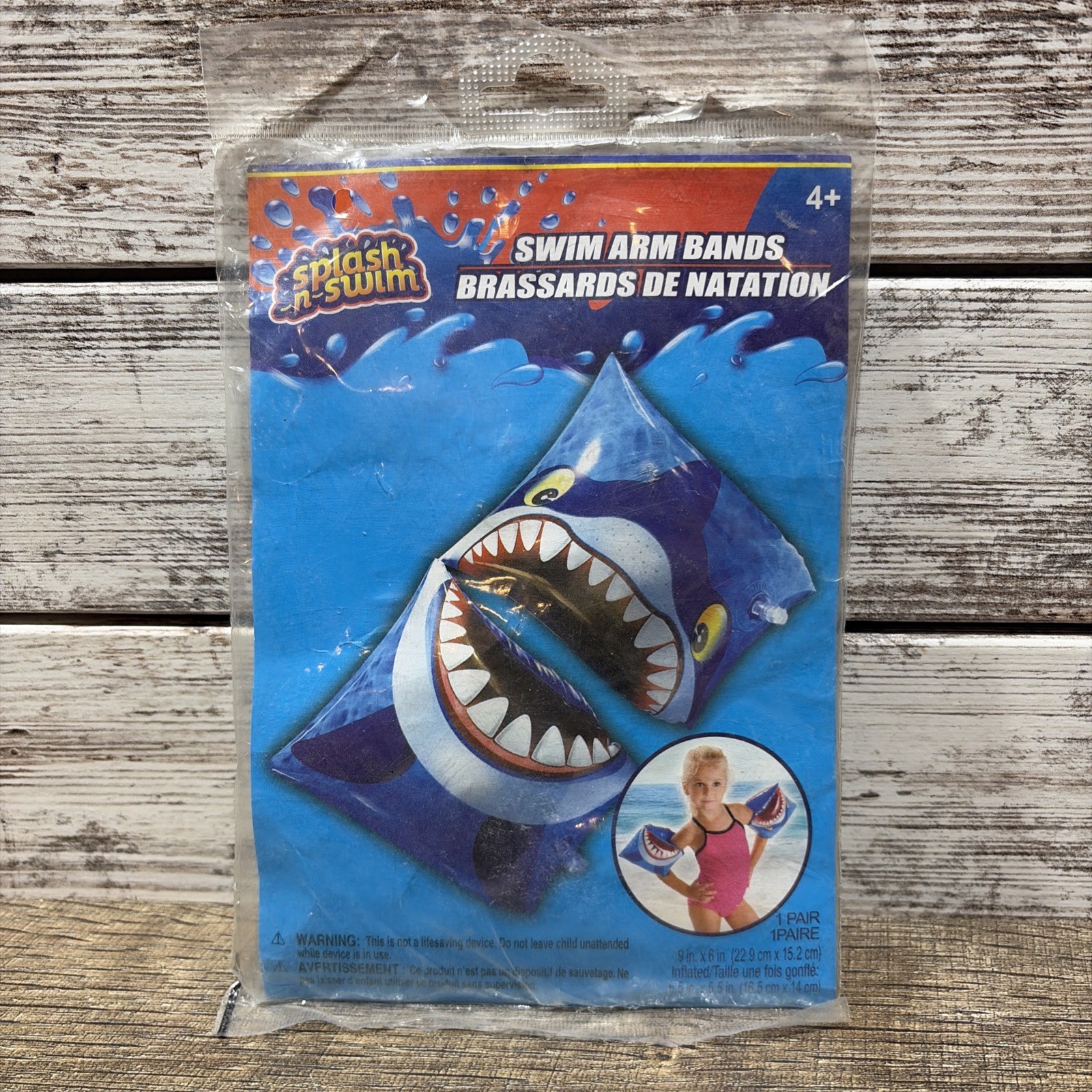 Splash N Swim Arm Bands Inflatable Shark Swimmies Pool Beach Lake Kids 4+