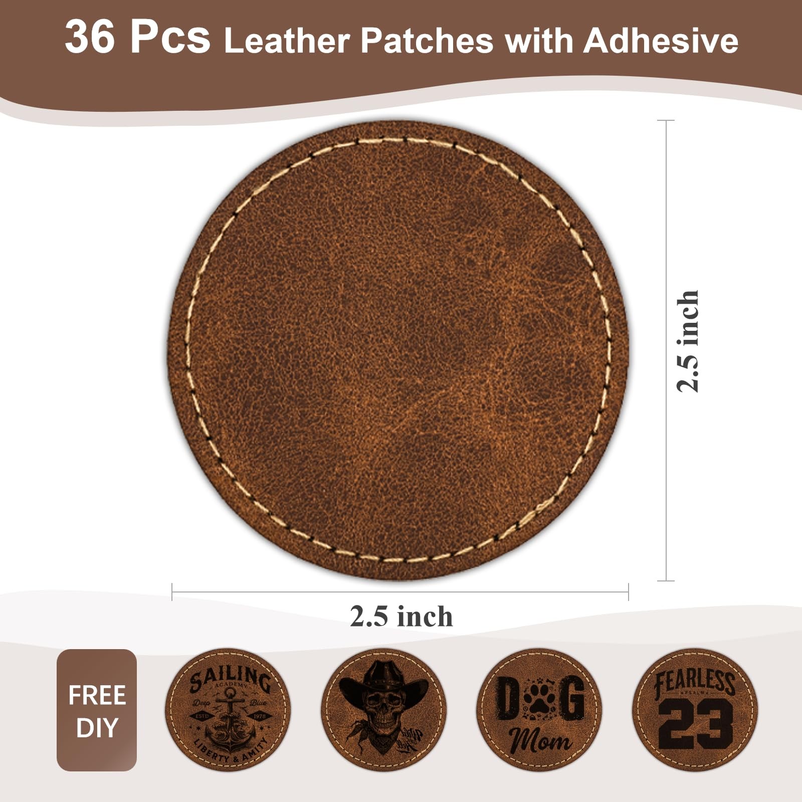 Blank Leatherette Patches for Hats, Iron On 2.5×2.5 inches, 36Pcs Round Retro