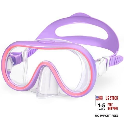Kids Swim Goggles Mask with Nose Cover 3-16, Unique Frame Pink & Purple S(3-10)