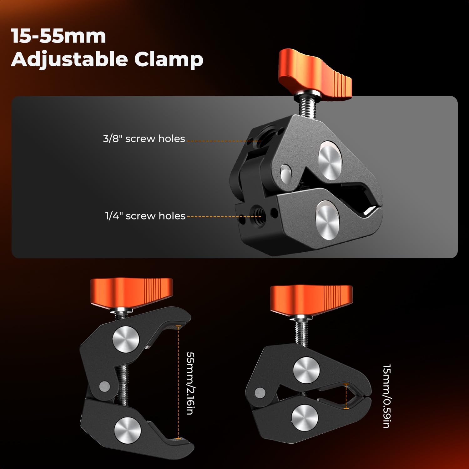 K&F CONCEPT 9.8″ Magic Arm Clamp Kit with 1/4″ & 3/8″ Thread 9.8-Inch, Black