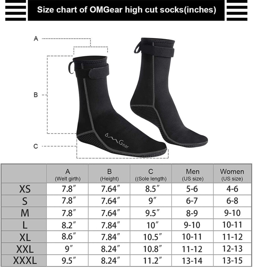 Water Socks Neoprene Socks Beach Booties Shoes 3mm High Cut Black X Small