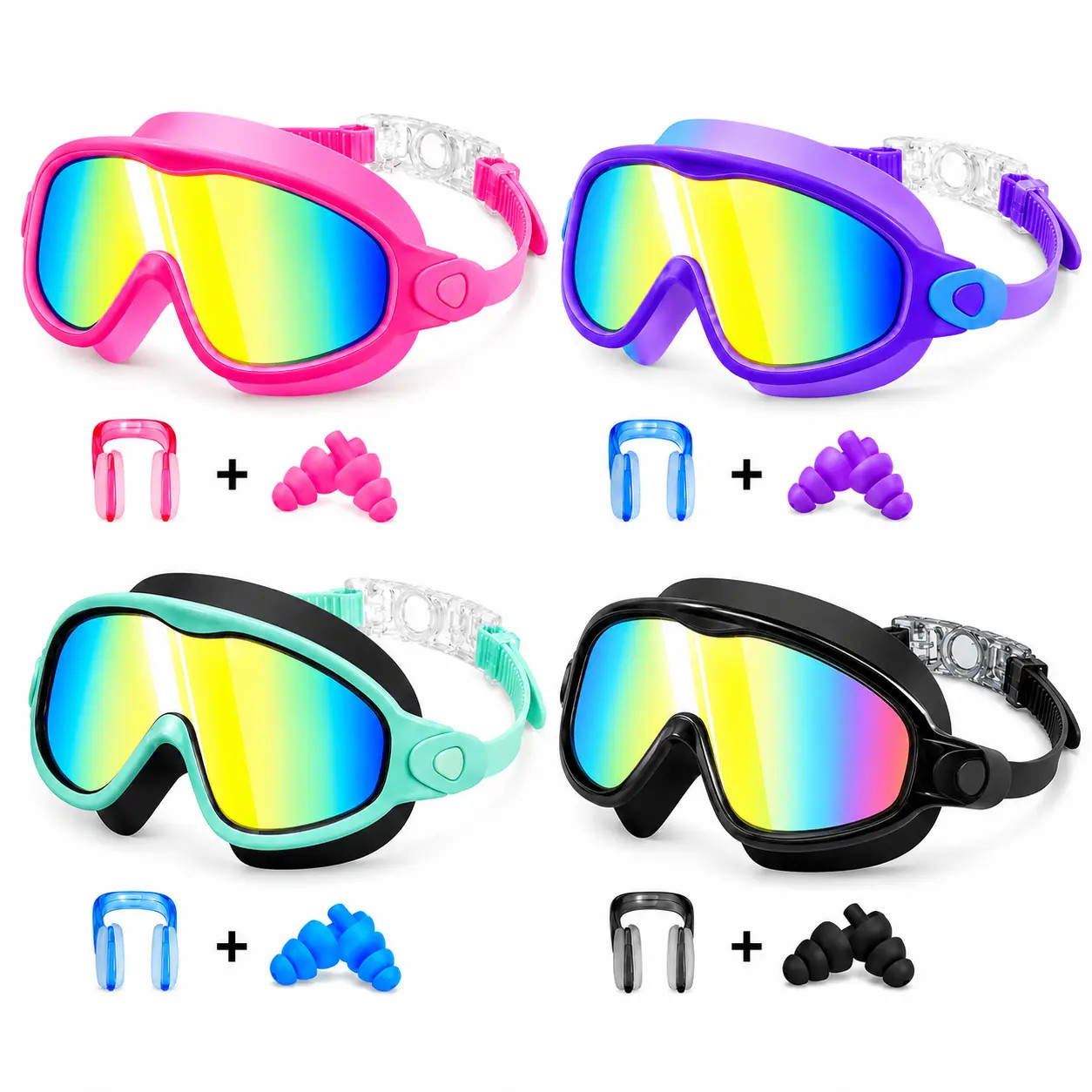 GMOX Kids Swim Goggles 4 Pack, Anti-Fog UV Protection Wide View for Boys Girls