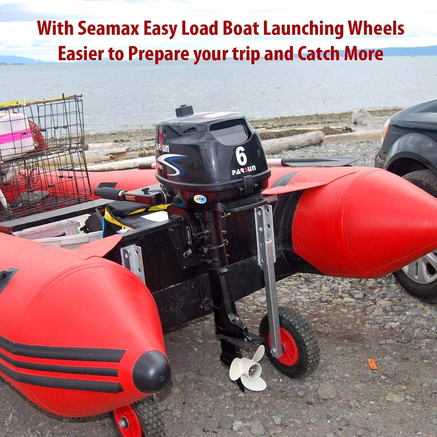 EZ Load Boat Launching Wheels Set for Inflatable Boat & Aluminum Boat, Support M