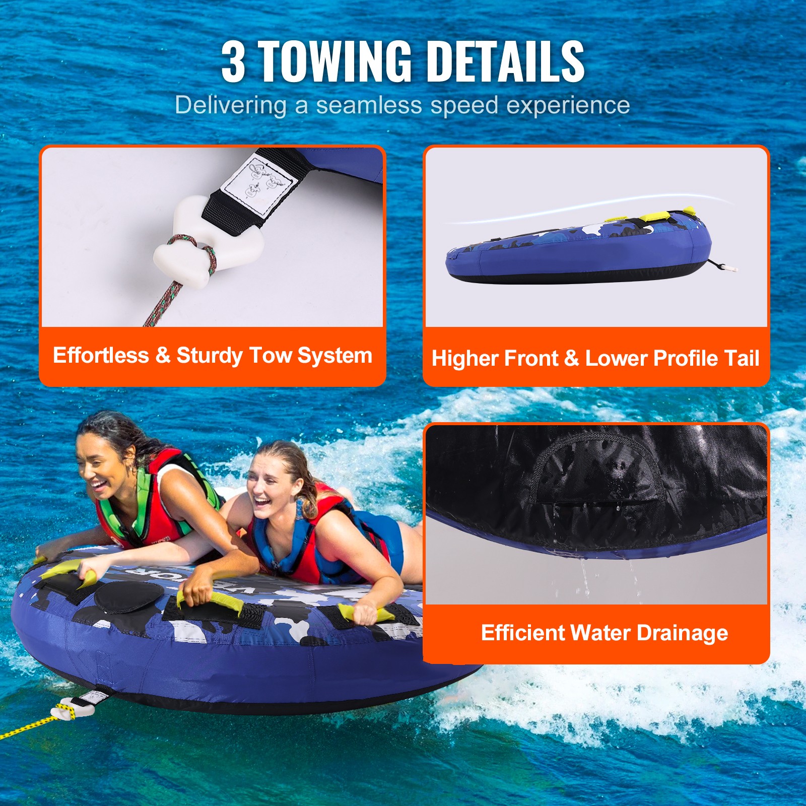 Uimoso Inflatable Towable Tube for Boating, 1-2 Riders, 51.8-Inch Round Design
