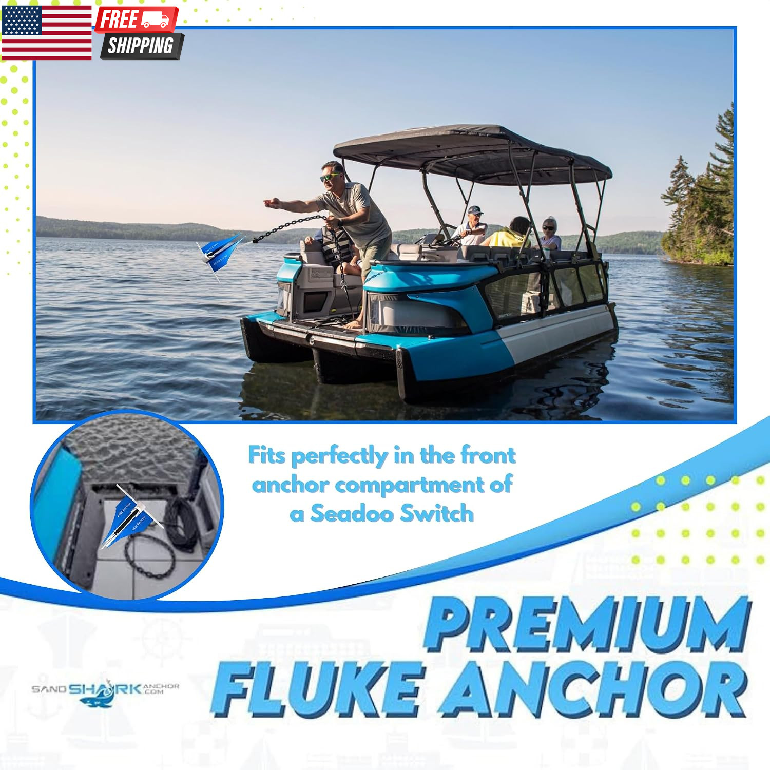 Sandshark Premium Fluke Anchor-Retractable Shaft Easy Storage-Aluminum Pontoon B