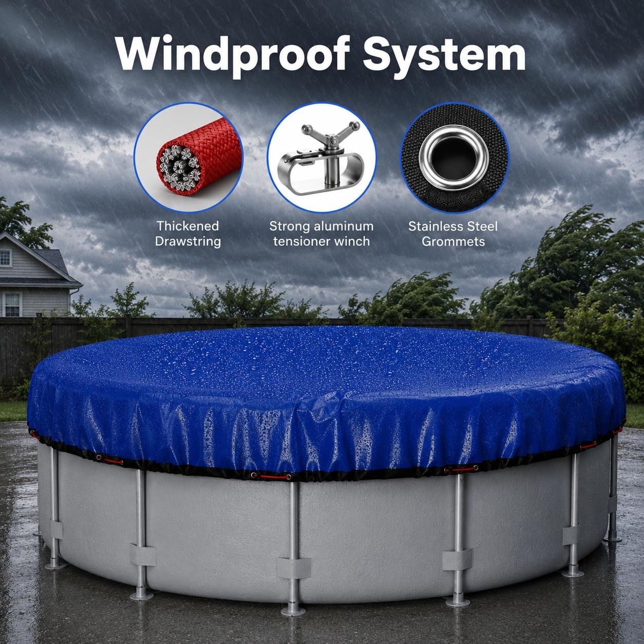 24FT Heavy Duty Pool Cover for Above Ground Pools,200 GSM Tear-Resistant Mate…
