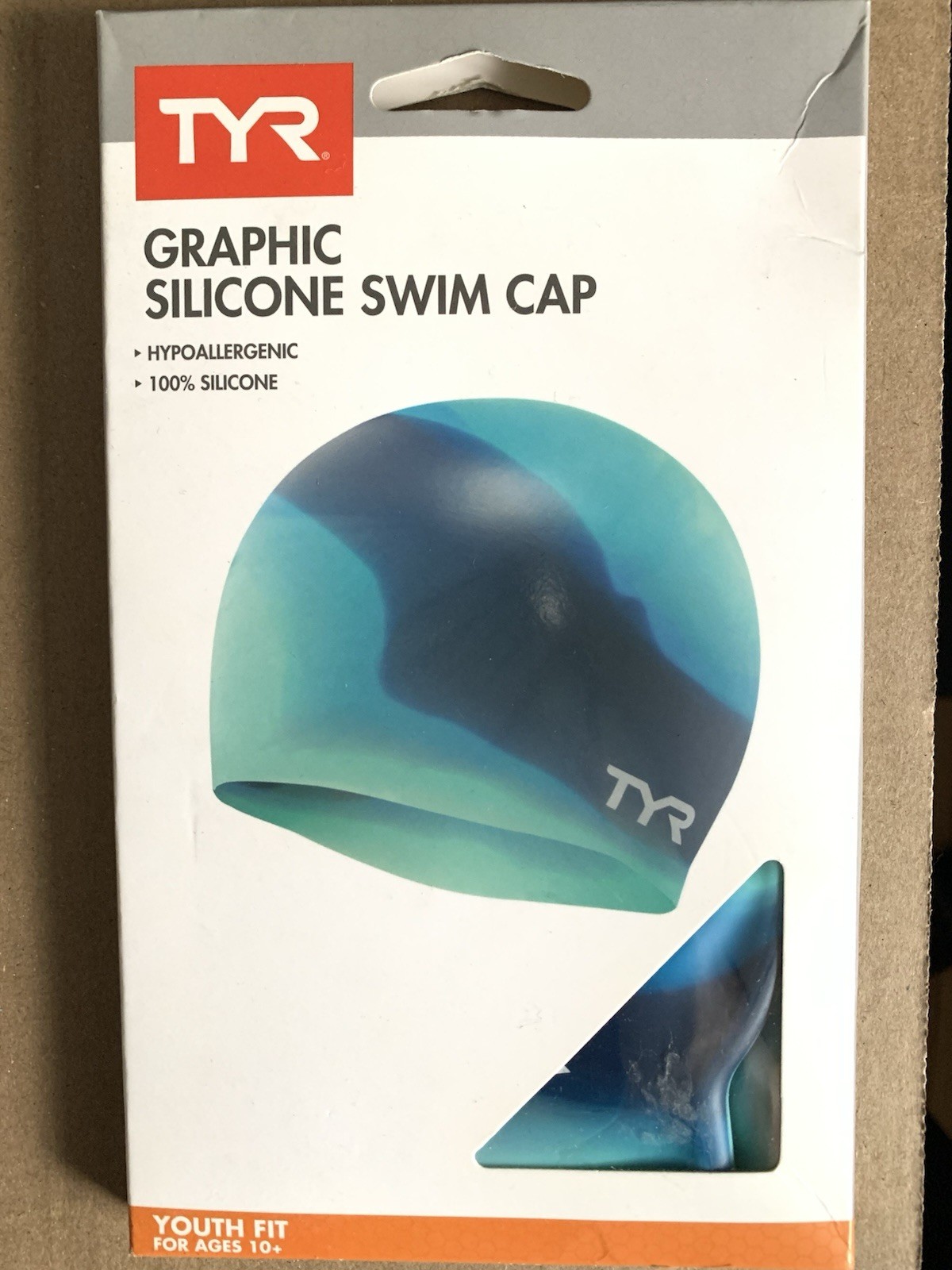 TYR Multi Color Silicone Cap Jr Tie Dye Blue/Teal 100% Silicone
