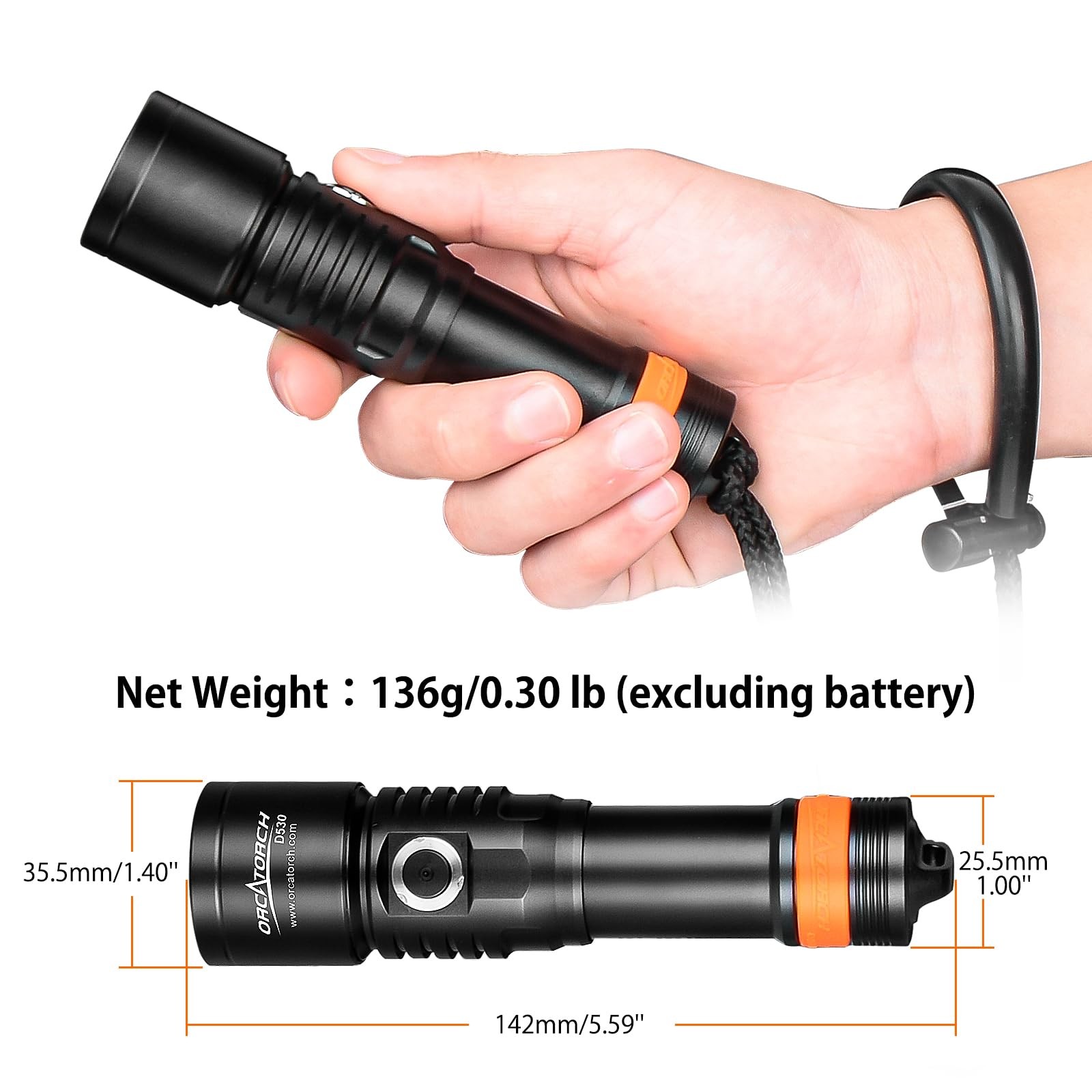 ORCATORCH D530 Scuba Dive Light, 1300 Lumens, 8 Degrees Narrow Beam Angle,