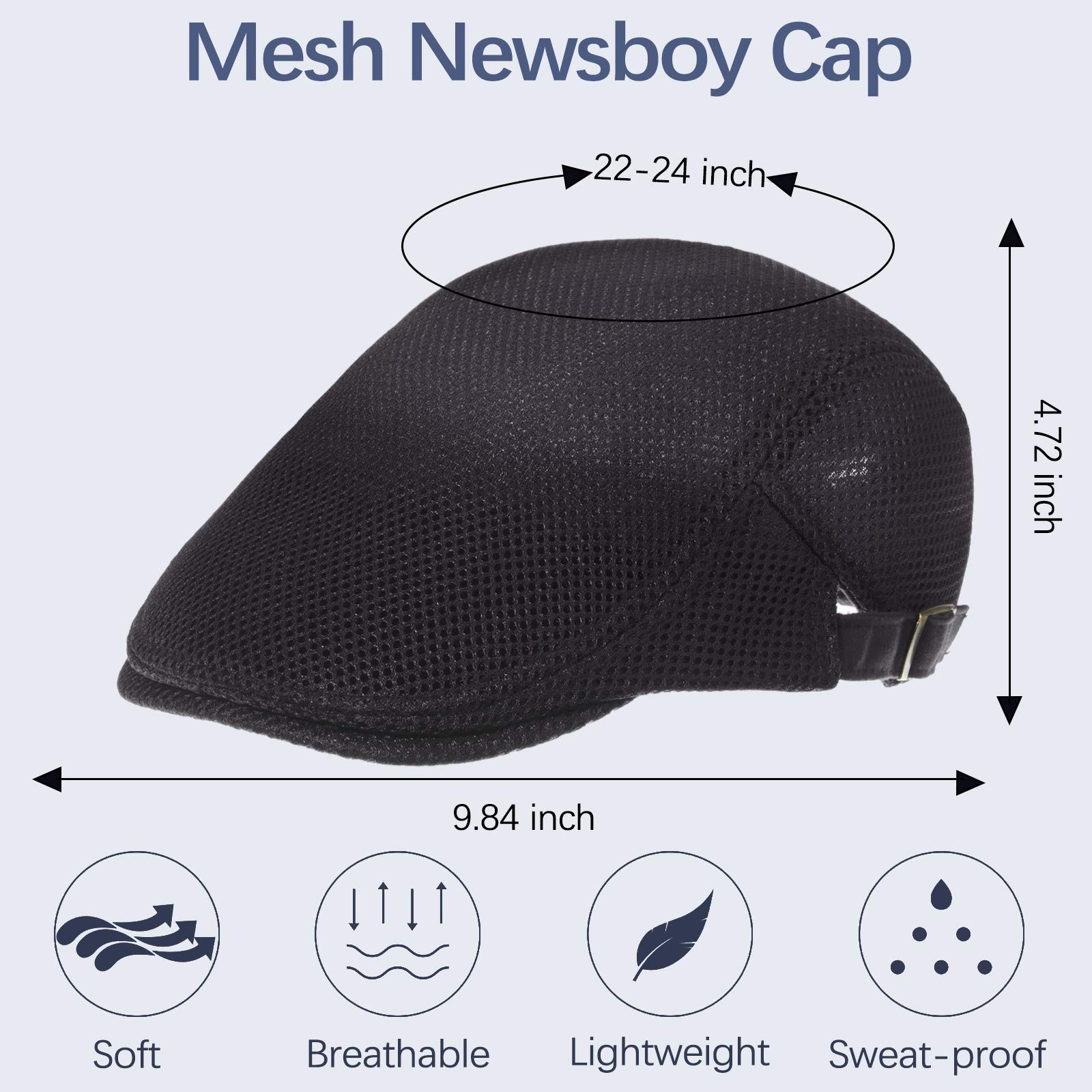 Geyoga 3 Pieces Mesh Newsboy Cap Mesh Breathable Summer Cap Adjustable Newsbo…