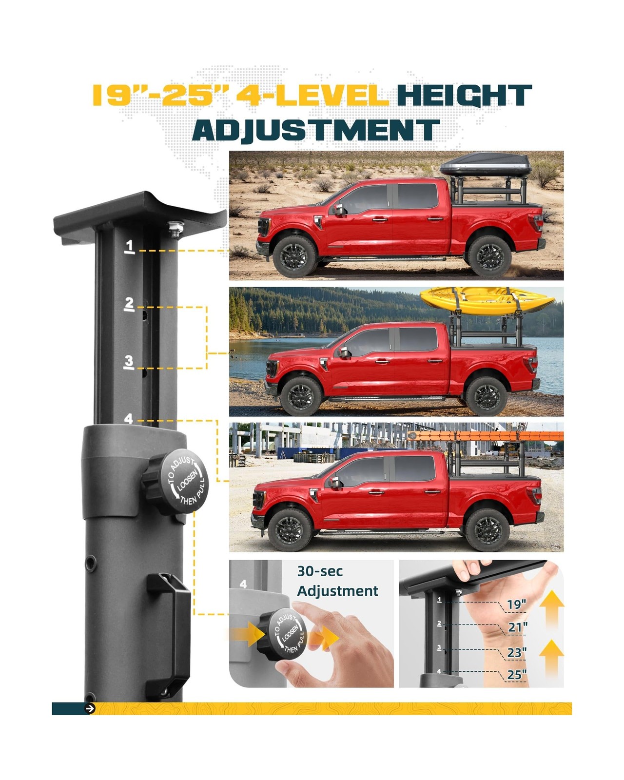 Ladder Rack for Truck with T-Slot Tonneau Covers, 800 LBS Capacity Truck Bed …