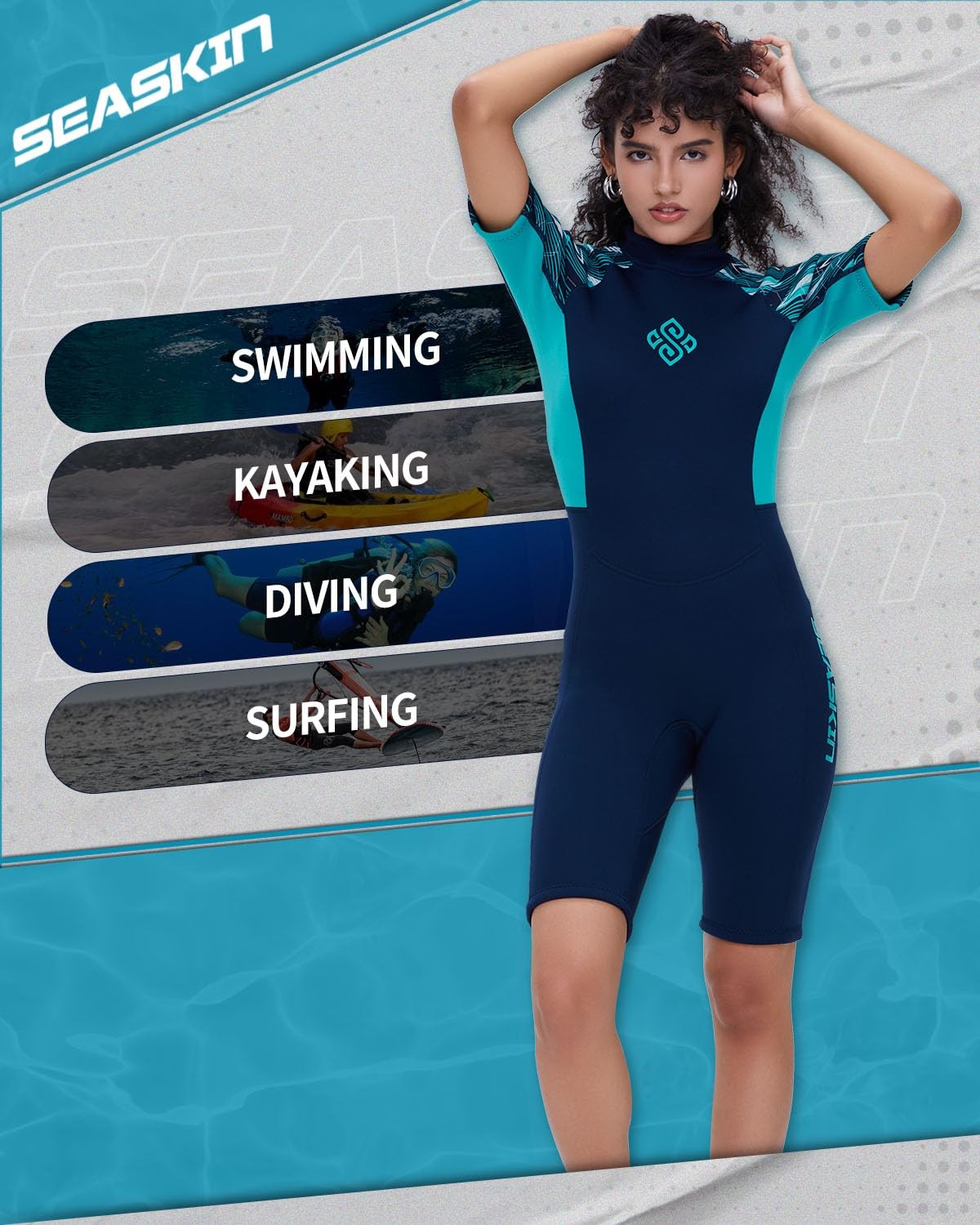 Seaskin Shorty Wetsuits For Men Womens 3Mm Back Zip