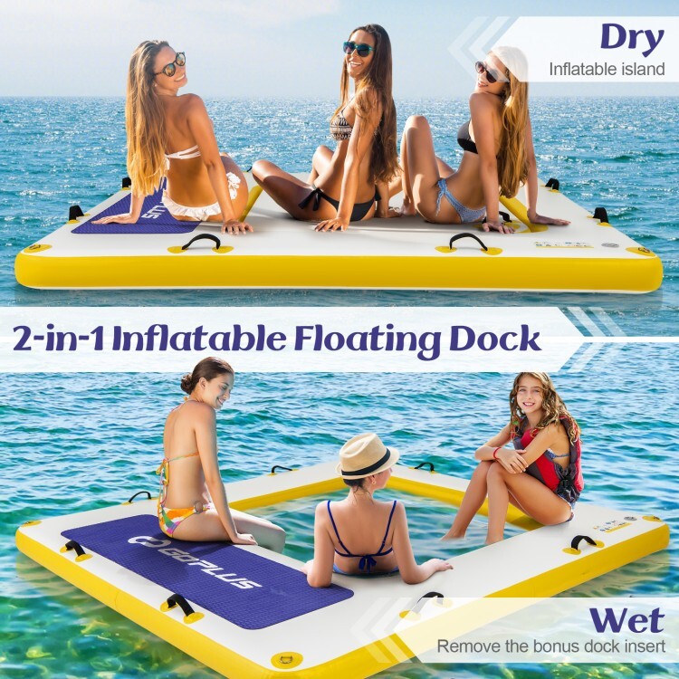 8′ x 8′ Inflatable Floating Dock Platform 3 People & Mesh Swim Lounge, Carry Bag