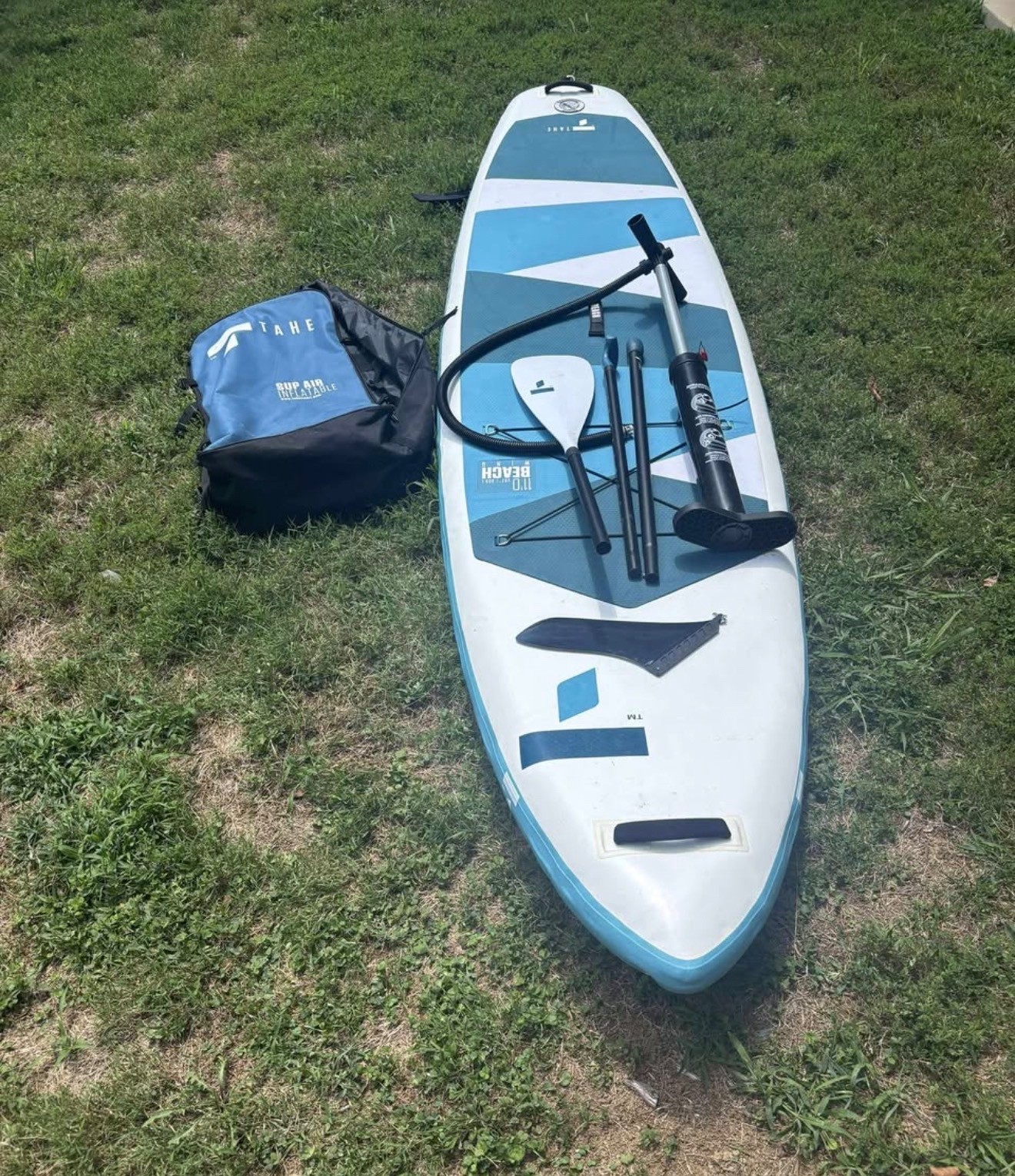White/Blue 11ft Tahe Inflatable Stand Up Paddle Board