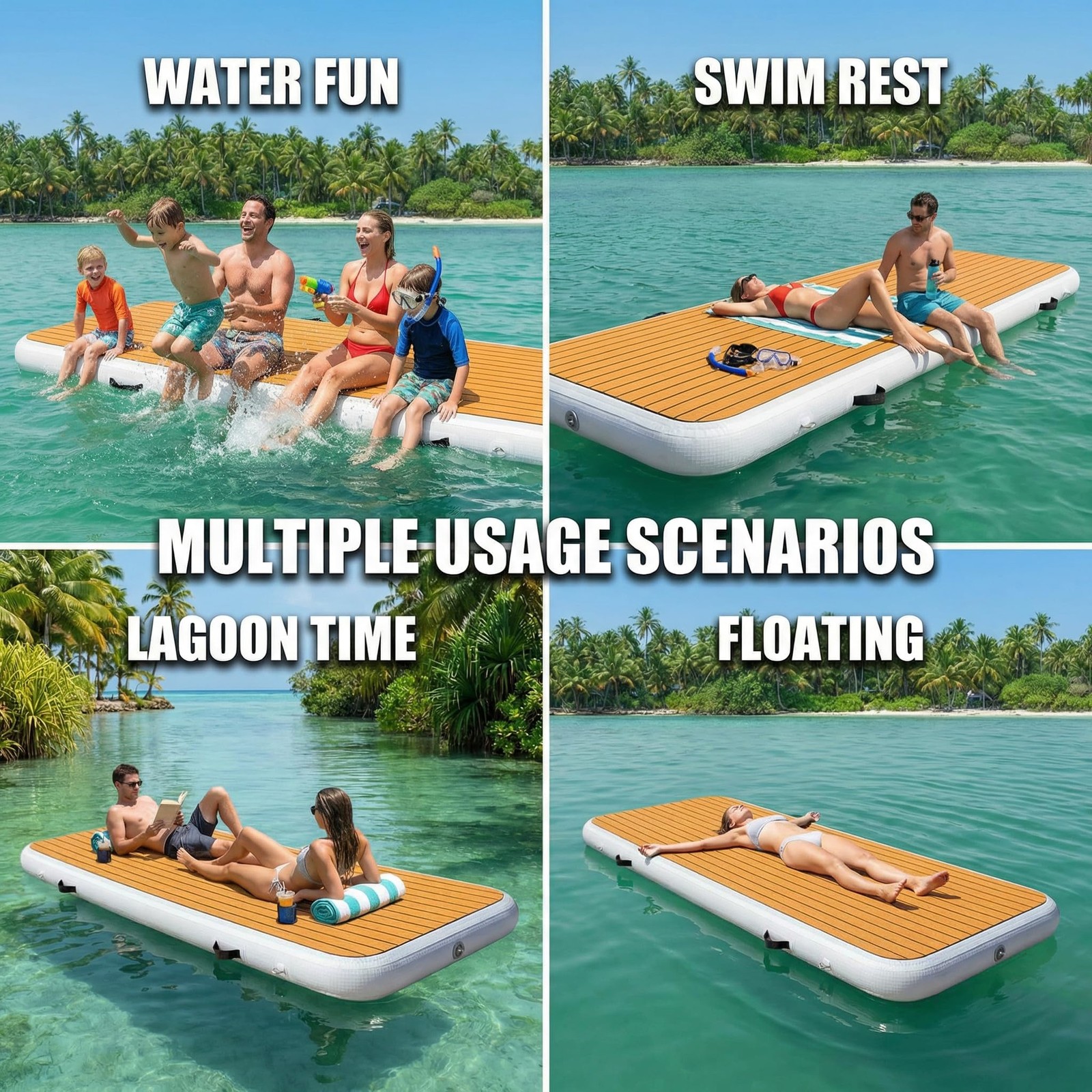 FluxionX Inflatable Dock Platform, 9’10” x 3’3″ x 6″ PVC Floating Water Platform