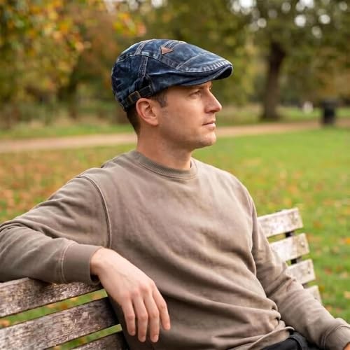 Denim Newsboy Hats for Men Women, Flat Ivy Gatsby Cabbie Driving Medium Blue