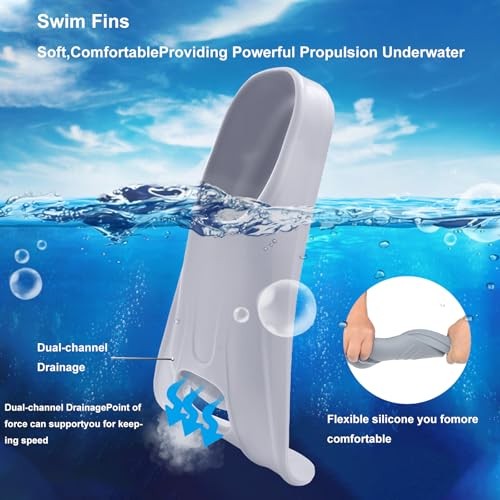 Swim Fins Adult Swim Training Fins for XS (US Male 3.5-5 US Female 4.5-6) Grey