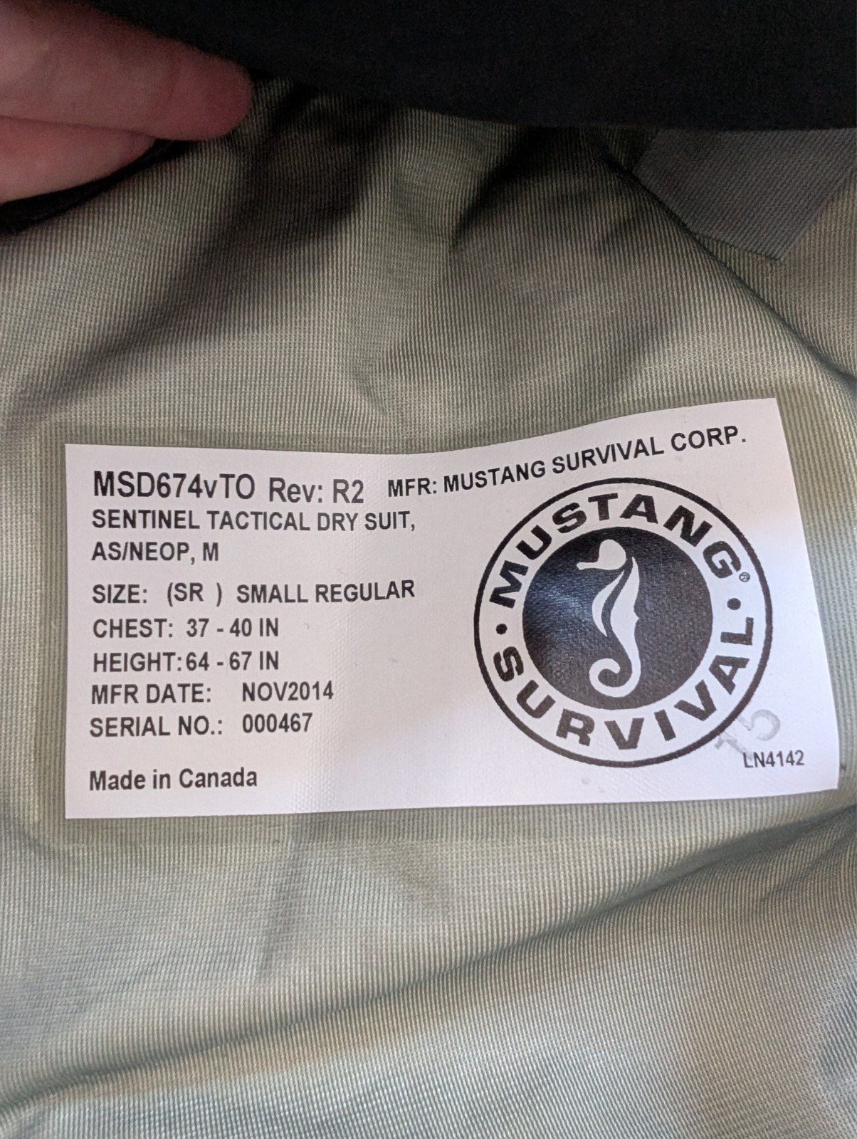 Mustang Survival Sentinel Tactical Dry Suit sz. SMALL Regular