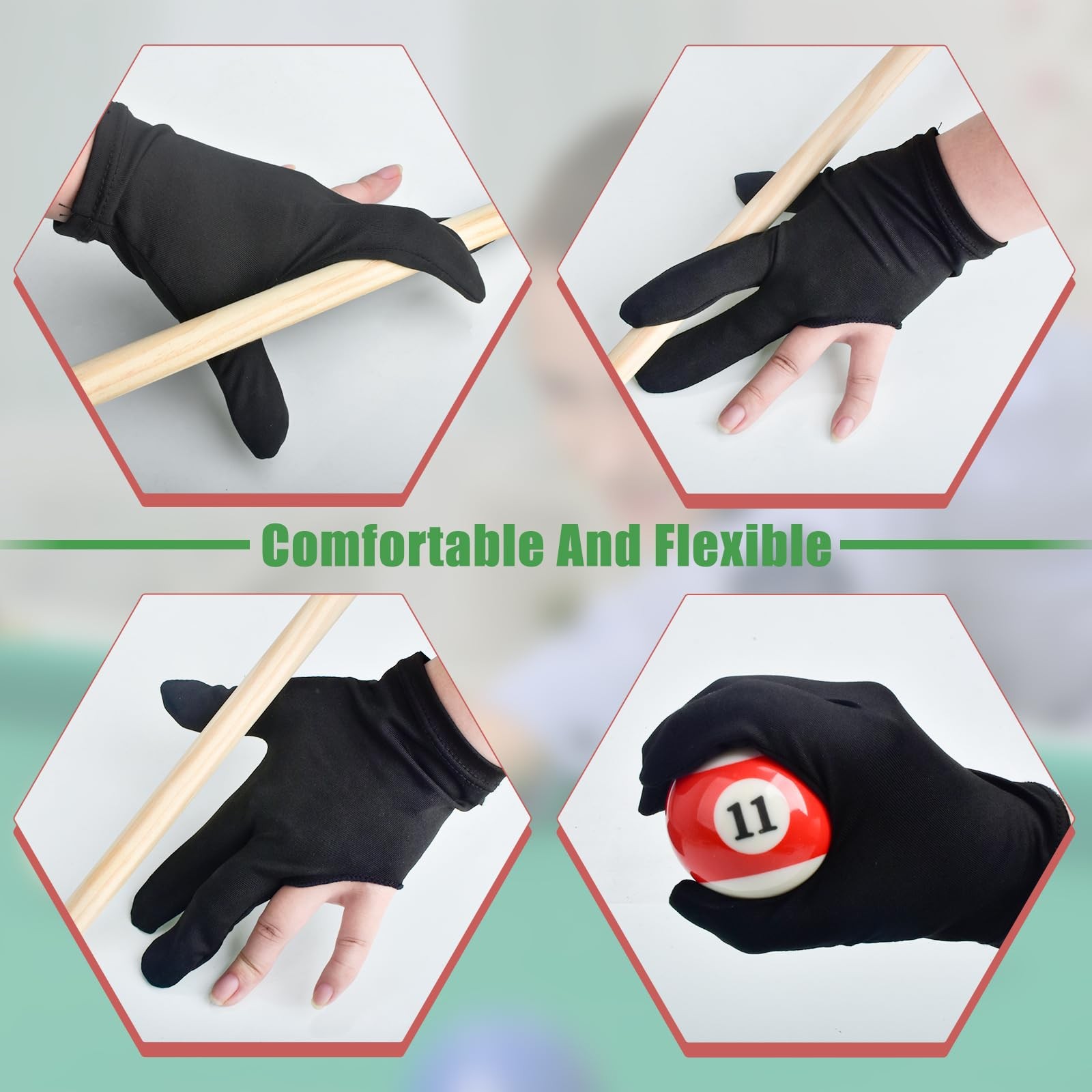 AccEncyc 3 Fingers Pool Gloves 20Pcs Billiard Glove Universal Cue Black