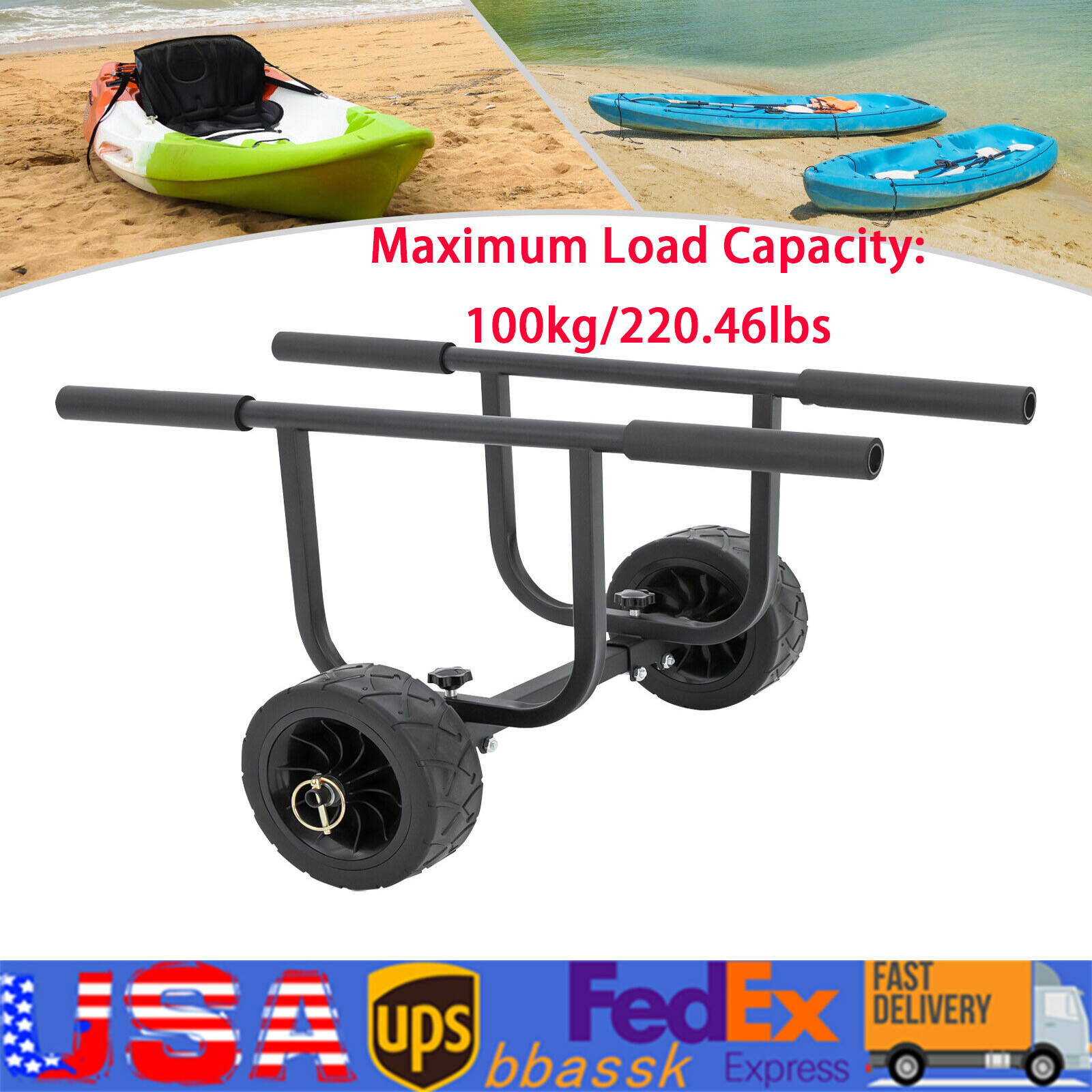 Kayak Canoe Boat Carrier Dolly Trailer Tote Trolley Transport Cart Wheel