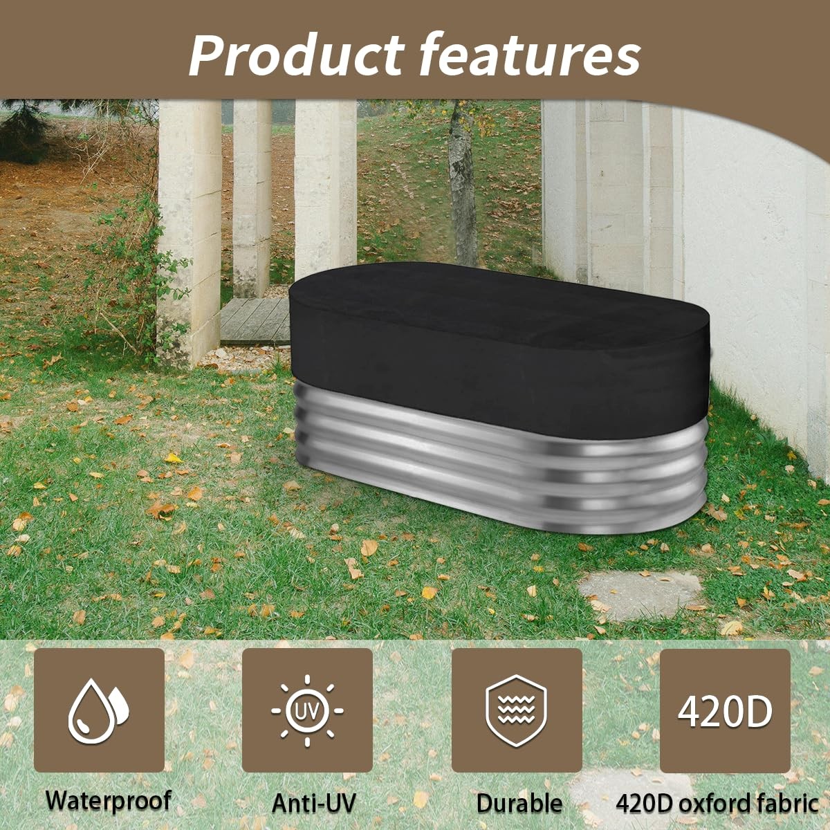 4 Ft Oval Stock Tank Pool Cover 420D Oxford Cloth Cold Plunge Cover Waterproo…
