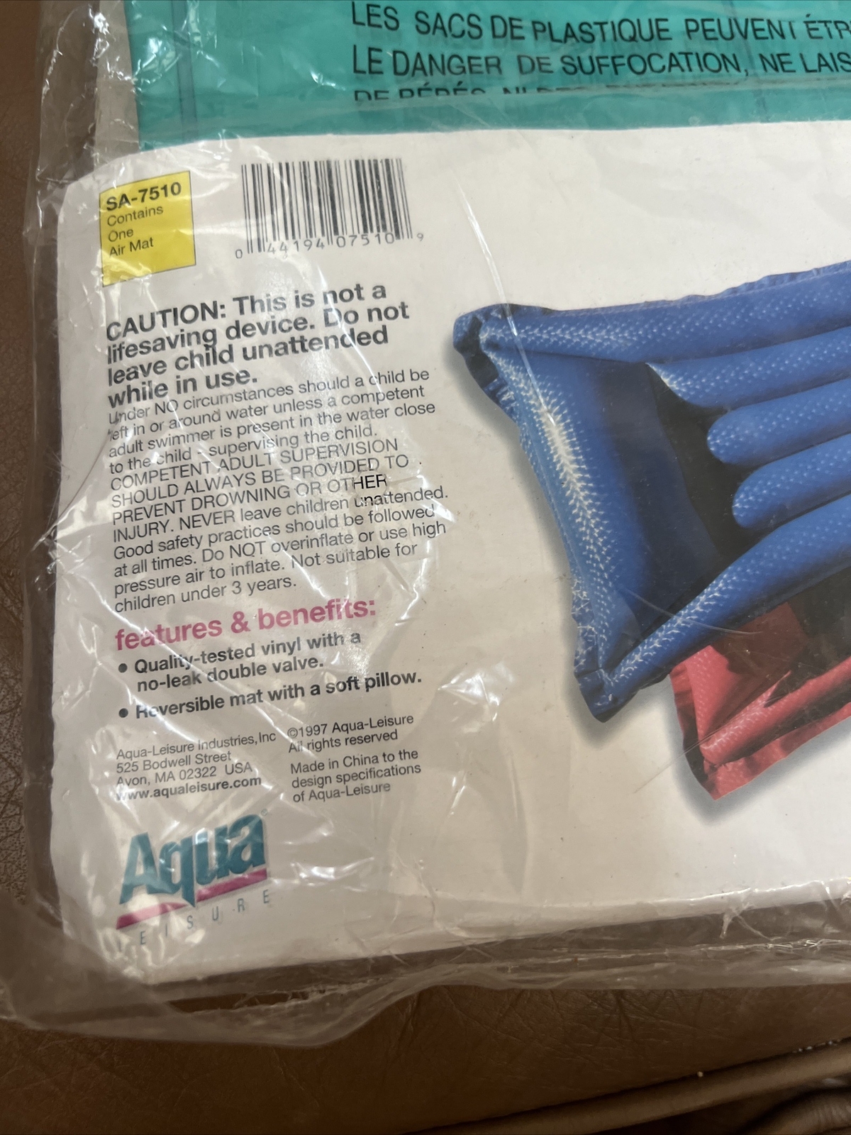 Vintage Vinyl Pool Float 72 In x 30 Teal Raft Air Mat 1997 Aqua Leisure NEW!