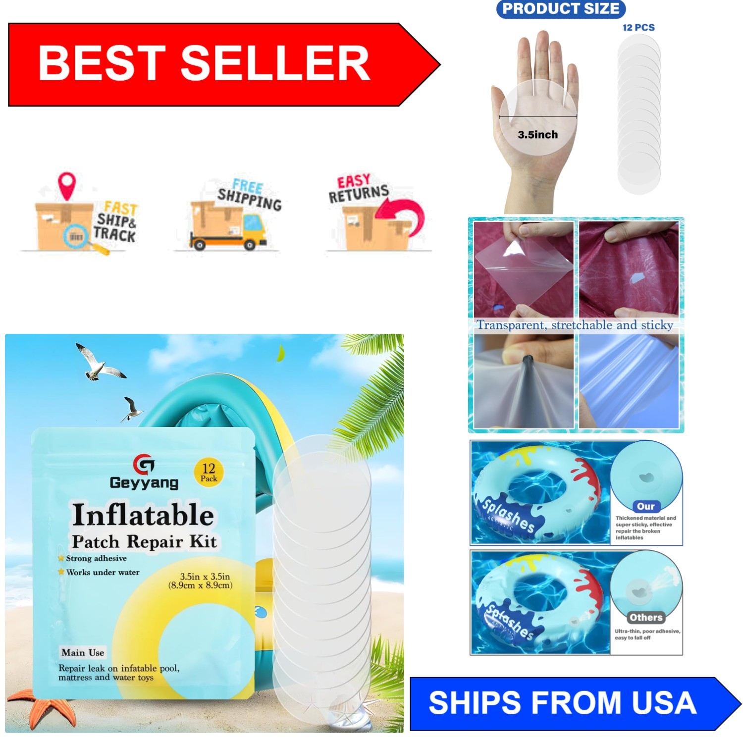 Versatile 12PCS TPU Pool Repair Tape for Air Mattresses and All Inflatable Needs
