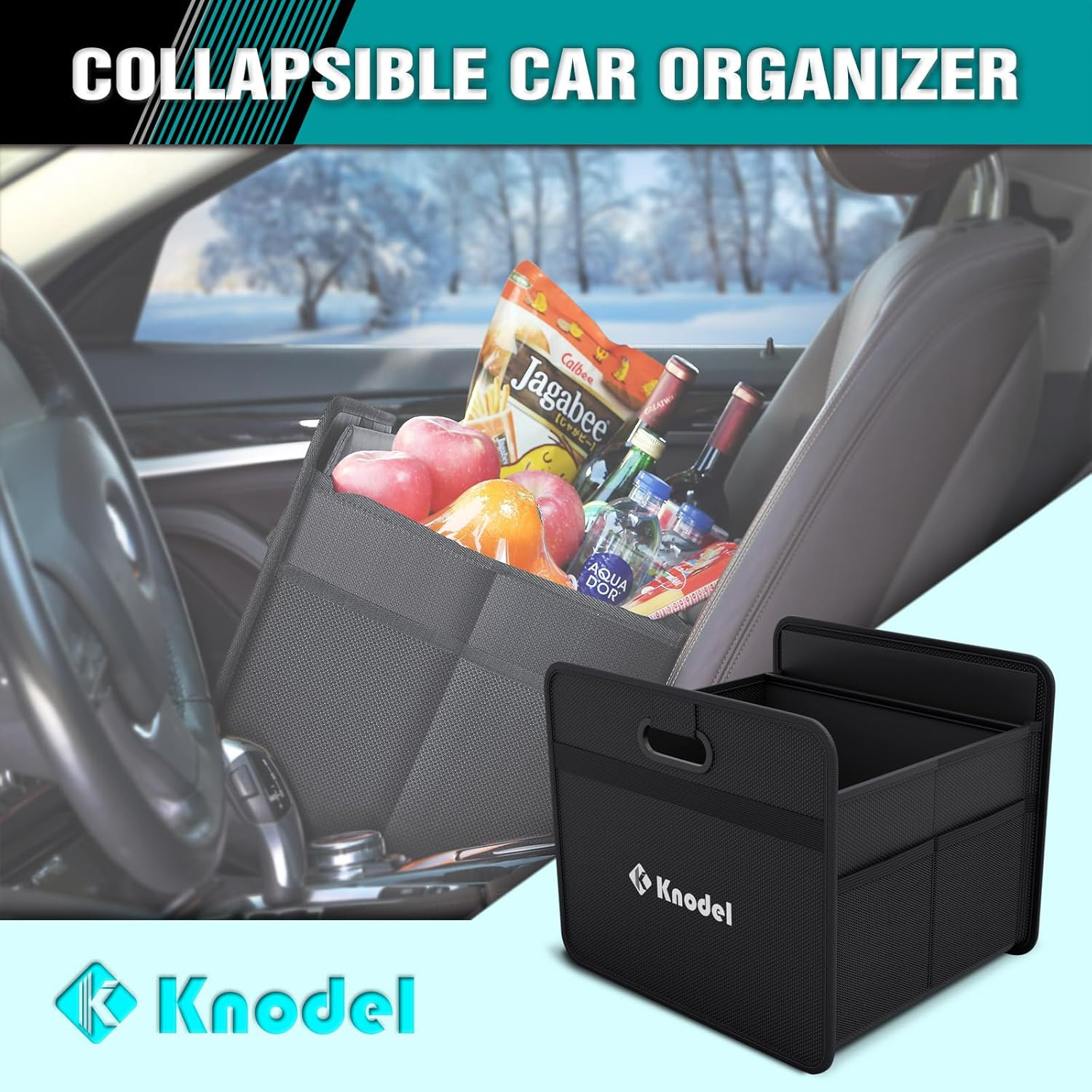 Foldable Car Trunk Organizer Black Storage Cargo Organizer W Handles Storage Bin