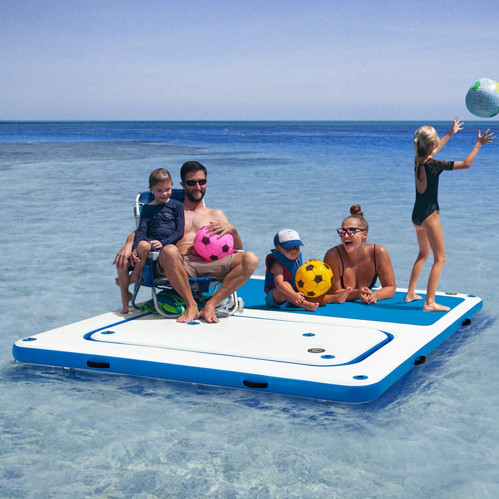 10’x8′ Inflatable Dock: Electric Pump for 1-Min Inflate/Deflate, 10-Person Fit