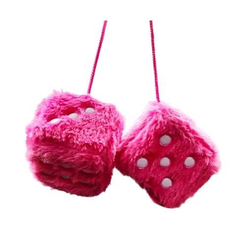 Zpana Fuzzy Dice for Car Mirror – 2.36 Inch Plush Cute Vehicle Square Rose Red