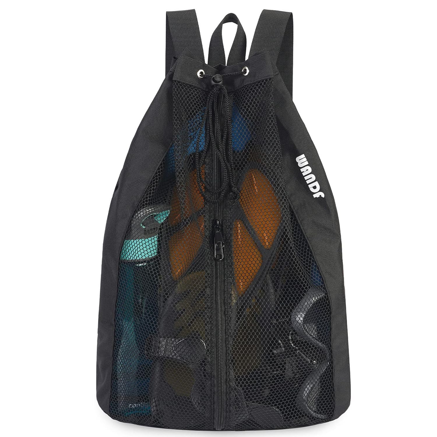 Black Mesh Drawstring Swim Bag for Swimmers with Wet Pocket Adjustable Beach