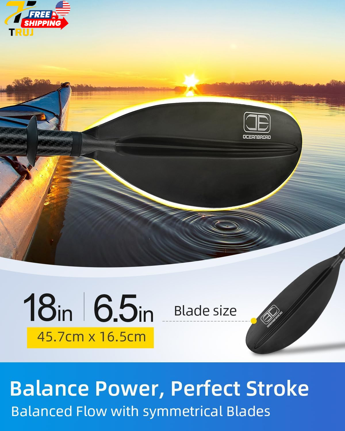 Adjustable Carbon Fiber Kayak Paddle 86In/220Cm to 94In/240Cm Kayaking Oar for A
