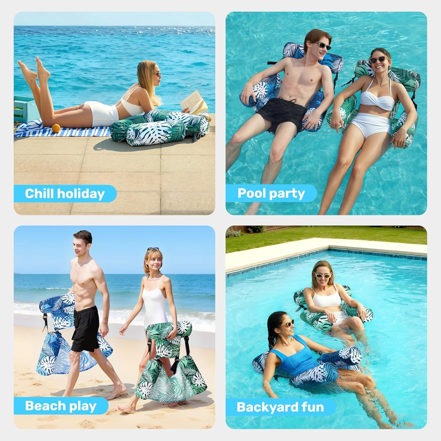 3Pcs Floating lounge chairs, floating chair parties, summer water beach lake fun