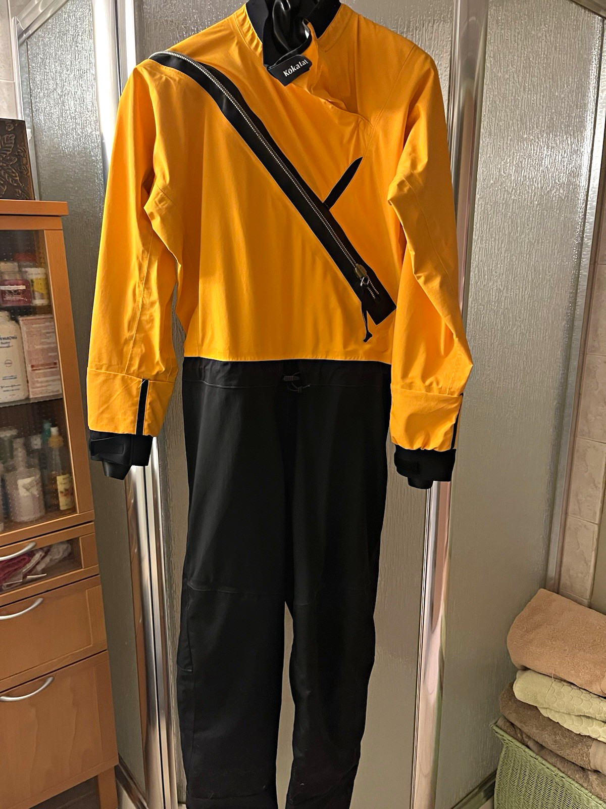 Kokatat Drysuit Yellow Top Black Pants Front Zip Dry Suit Yellow/Black