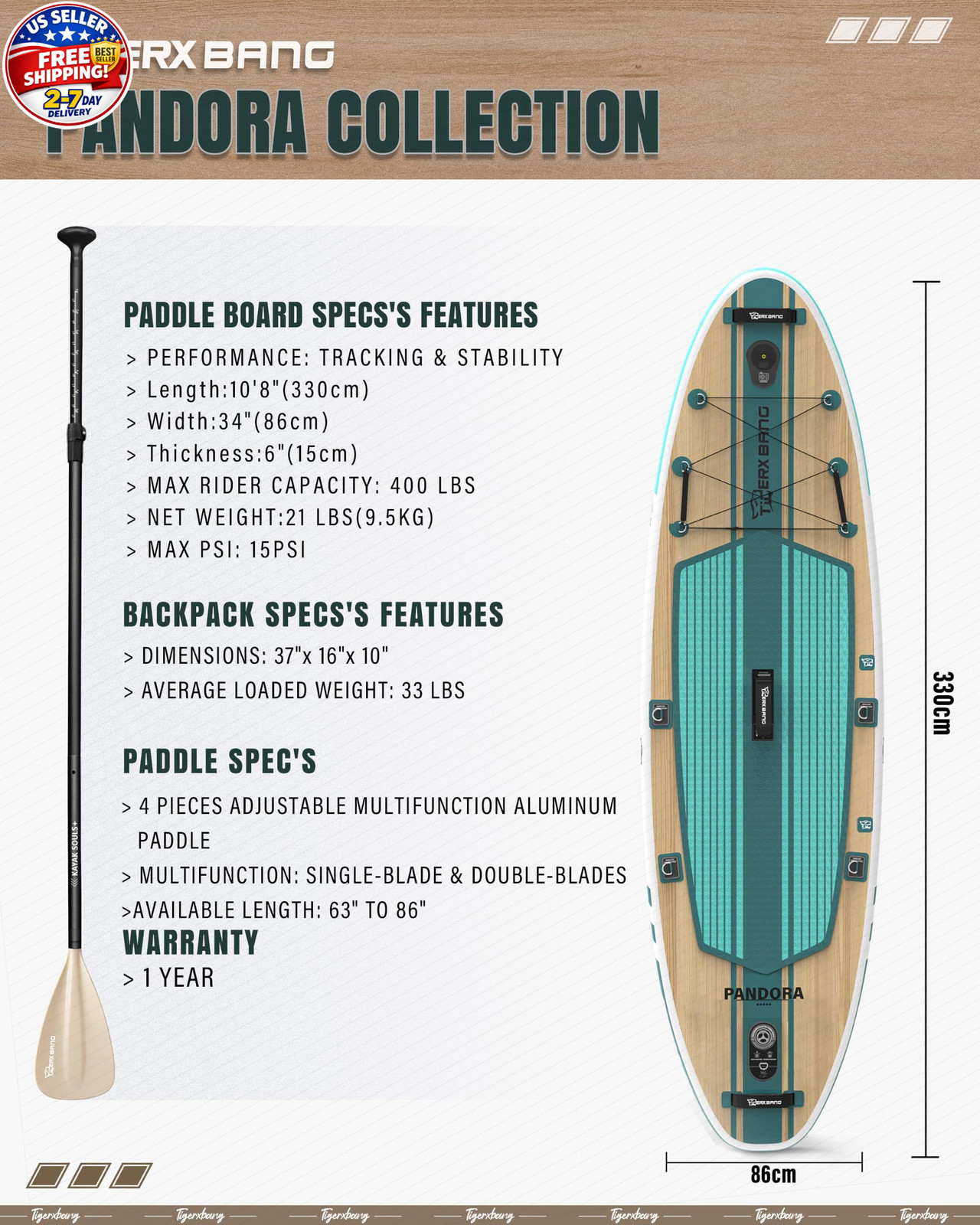 Paddle Board, 10.8′ Stand Up Paddle Board with Premium Complete Inflatable SUP A