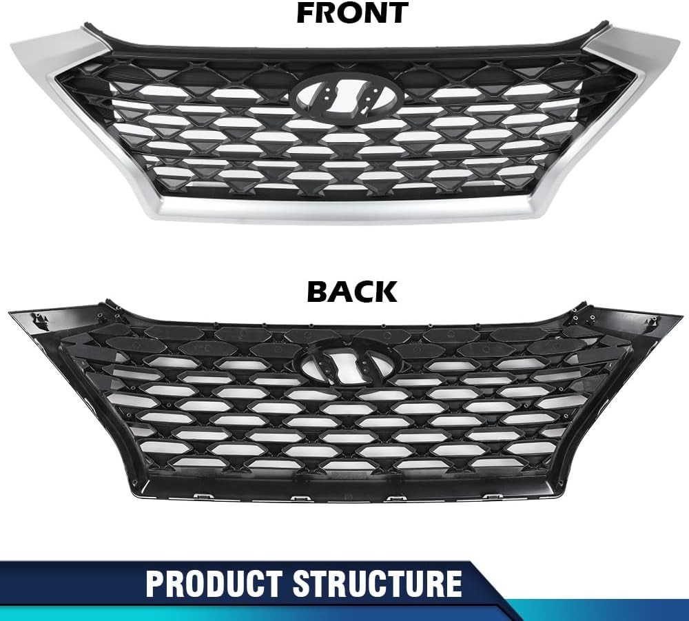 Front Upper Grille Fit Hyundai Tucson 2019-2021, Chrome/Black | Fit 2019-2021