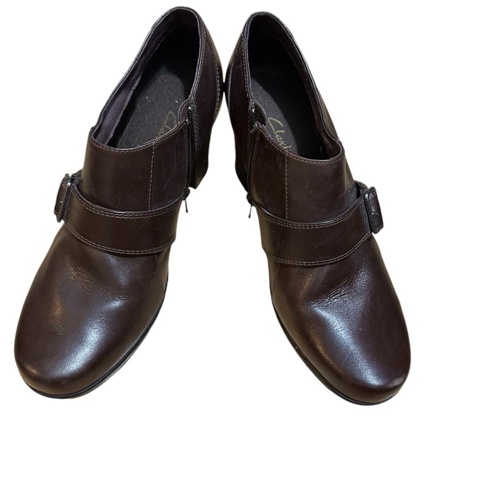 Clarks Cognac women Ankle Bootie size 10 2 1/2 “ heel