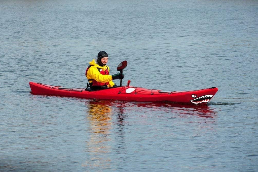 2Pcs Waterproof Shark Teeth Kayak Stickers – Funny Decals for Canoe, Boat, Jet S