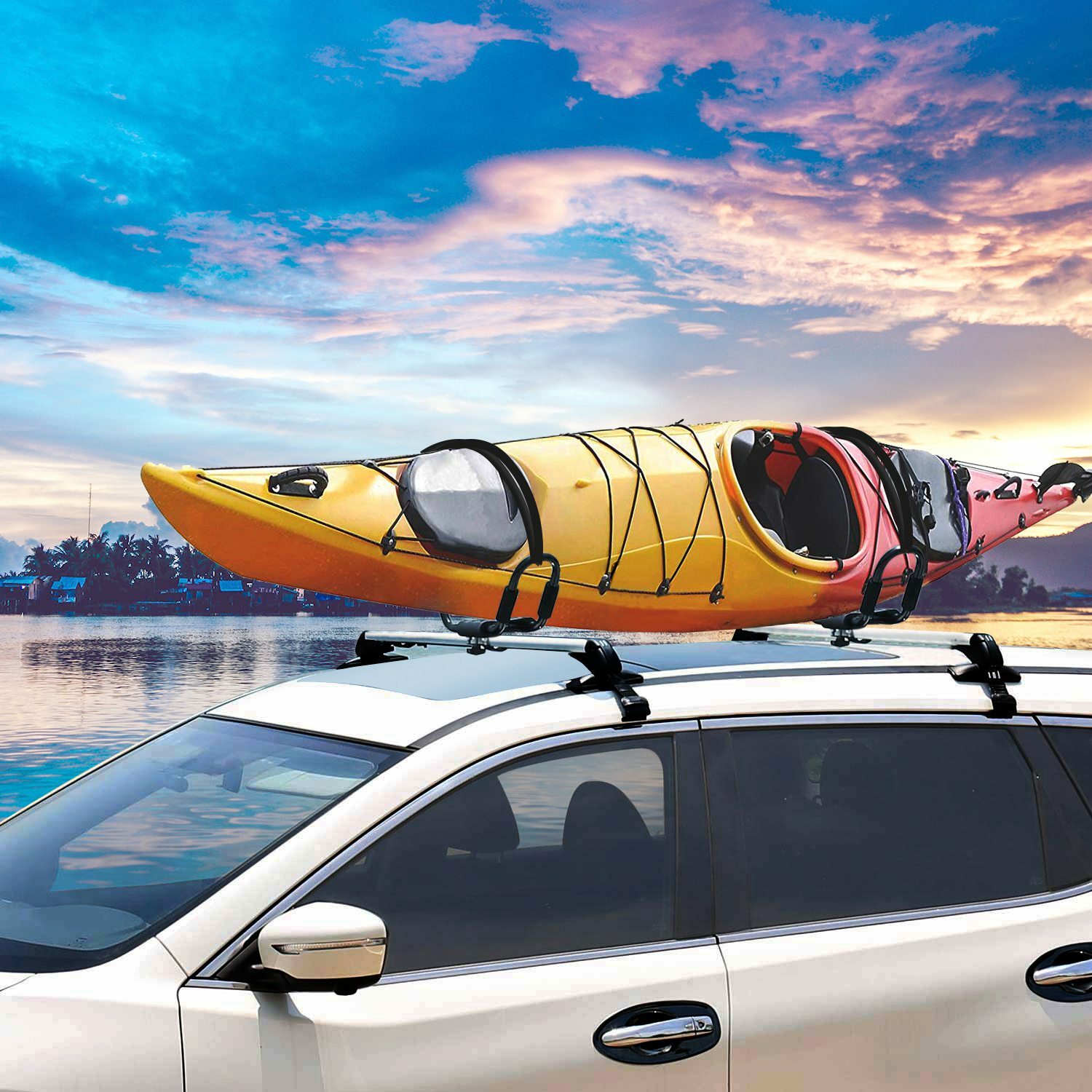 Universal J-Bar Kayak Carrier Heavy Duty Canoe Car Top Mount Carrier Roof Rack