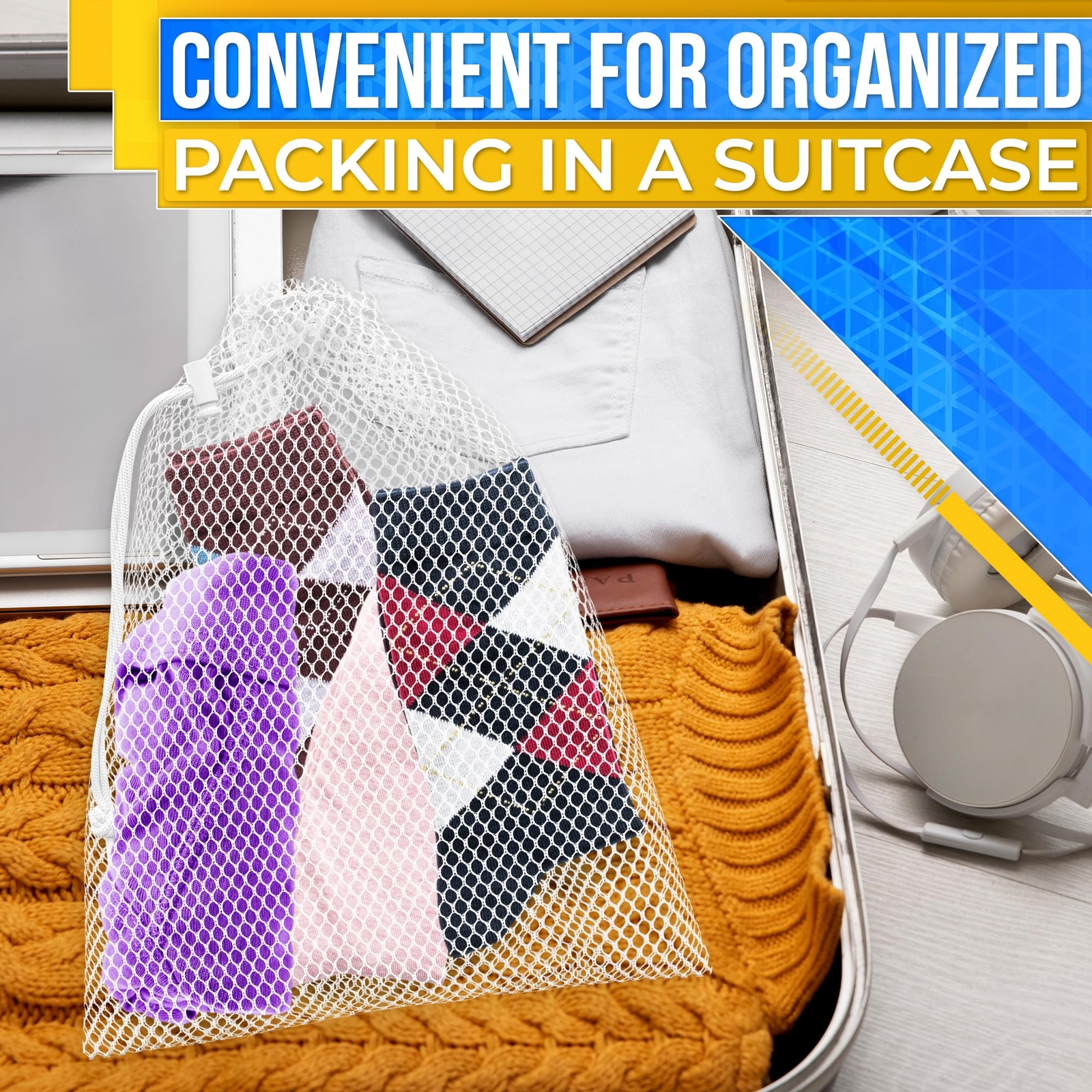 Small Mesh Bags Drawstring Nylon Bag – 5Pcs Camping Organization Nylon Mesh N…