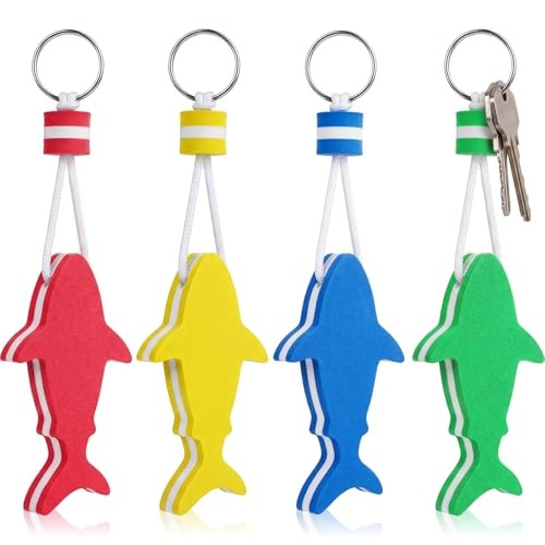 Tondiamo Shark Floating Keychains for Boat Keys Foam 4 Green Blue Red Yellow