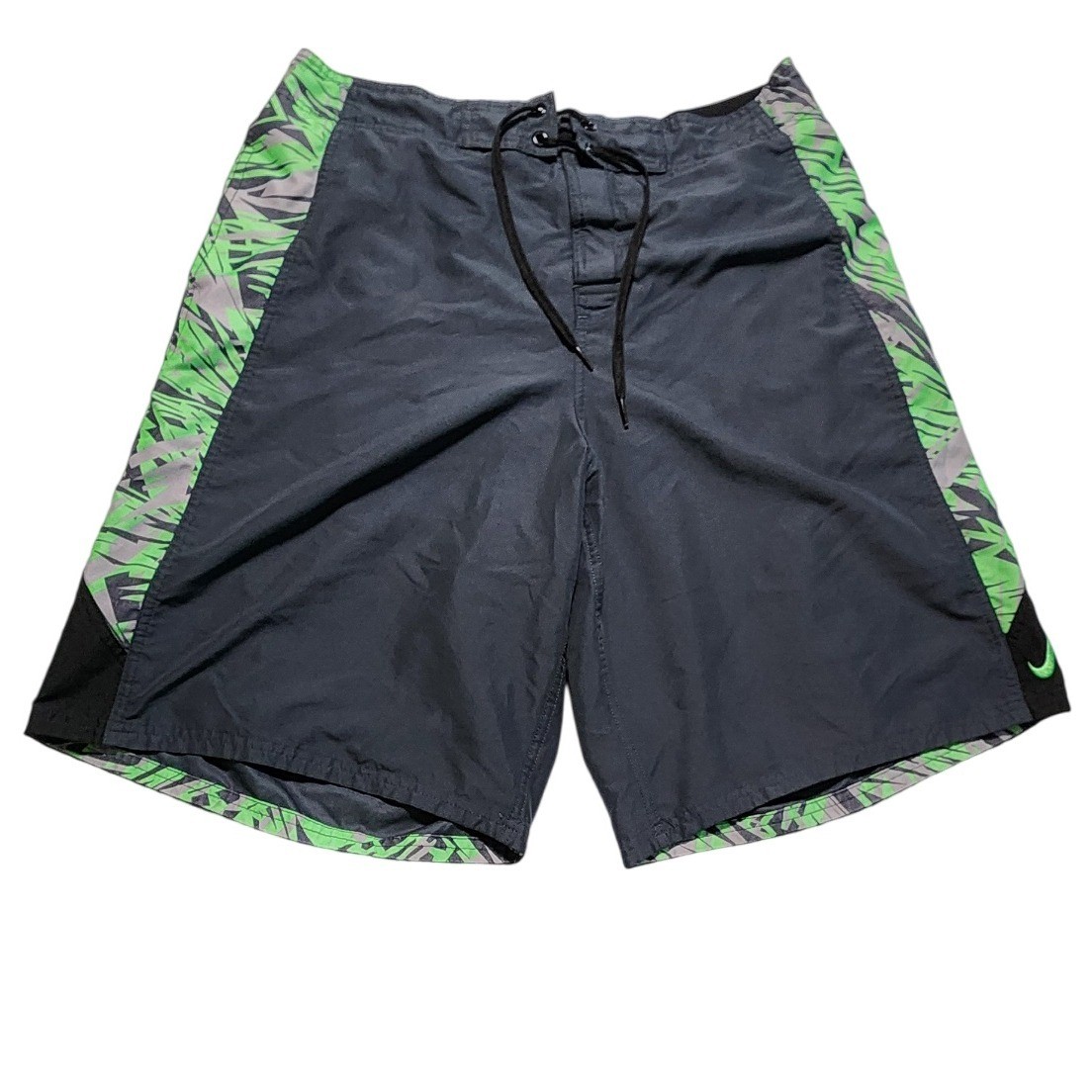 Nike Swim Trunks Board Shorts Gray Green Palm Leaf Print Mens Size L