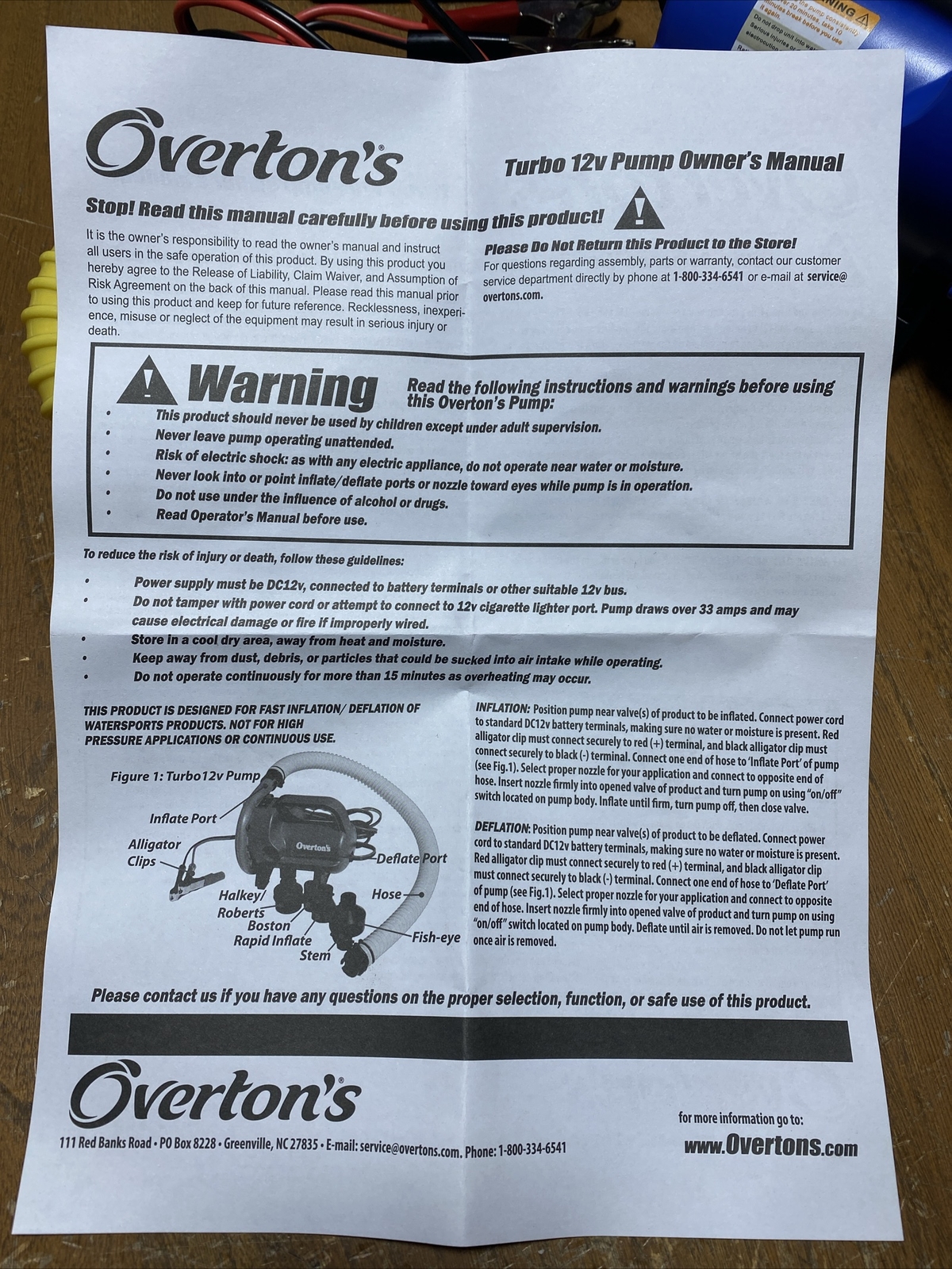OVERTONS High Pressure PUMP Inflator & Deflator 12V MARINE AUTO BOAT