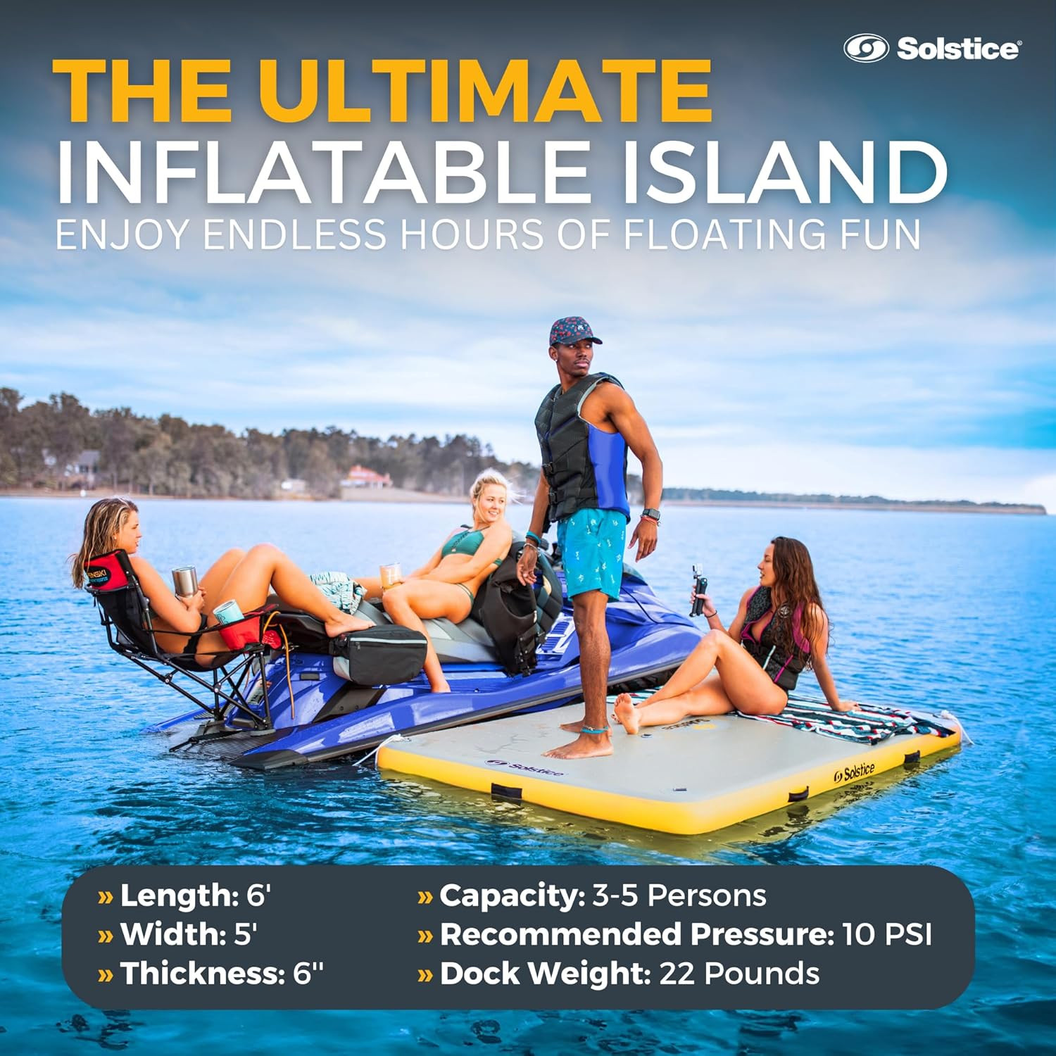 5-Person Classic Inflatable Dock, Floating Water Raft Platform, 6Ft X 5Ft – Outd