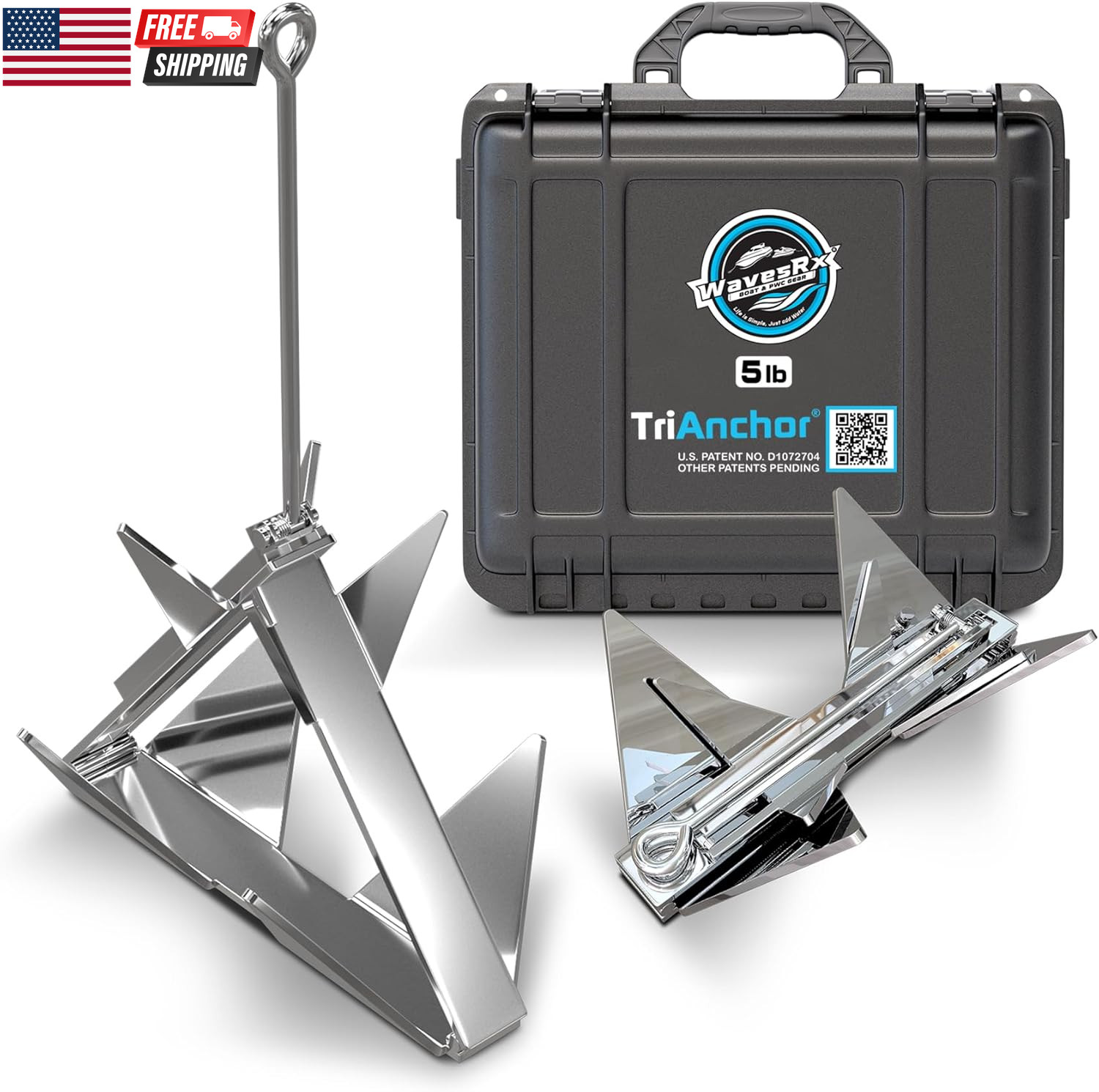 Trianchor – Stainless Steel Folding PWC & Boat Anchor | Sets Instantly for Effor