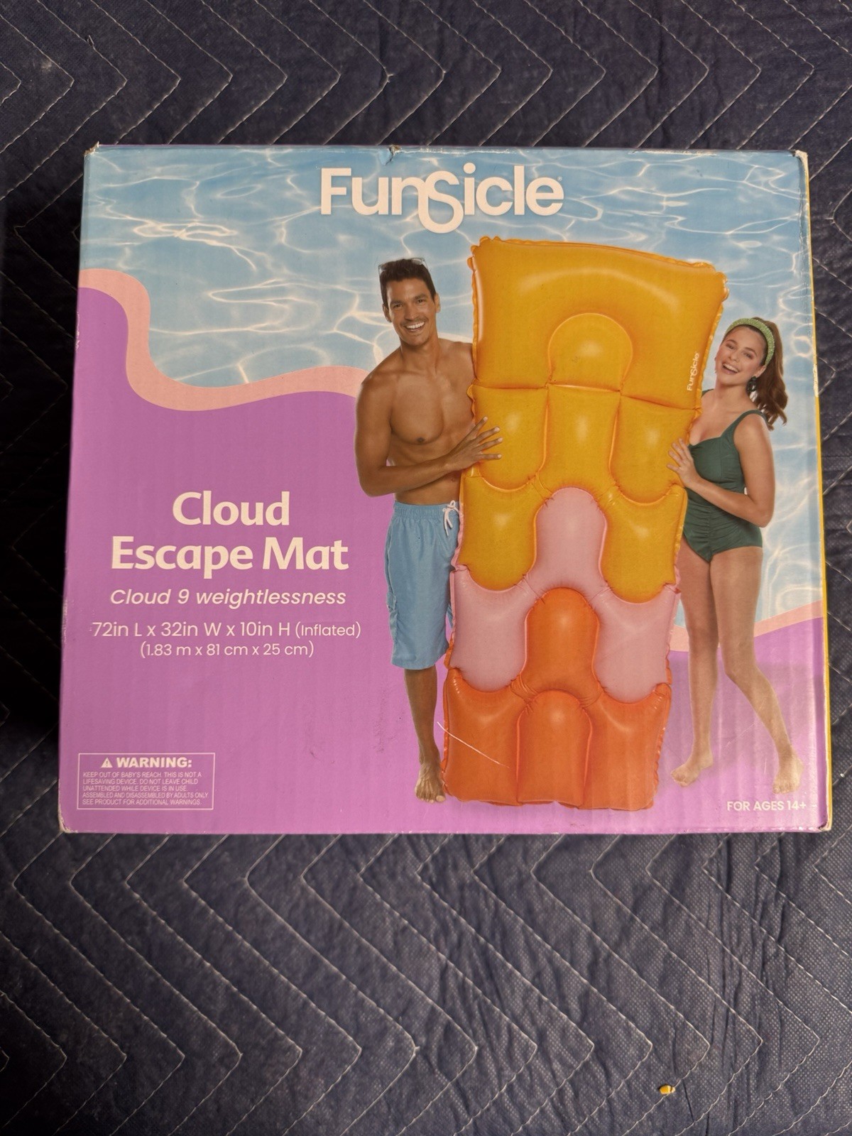 FunSicle Cloud Escape Mat Inflatable Float 72x32x10in Orange Pink 220lbs
